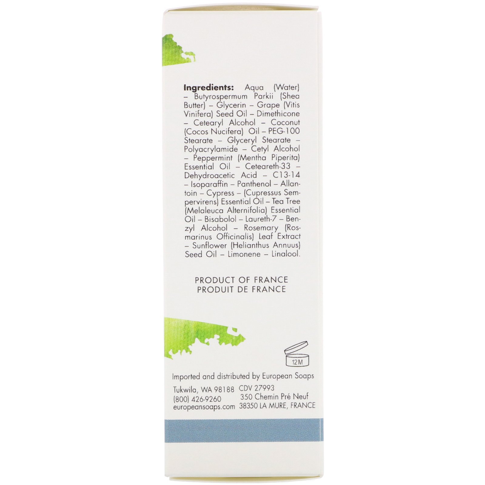 European Soaps, Pre de Provence, Shea Butter Foot Cream, Peppermint, 2.5 fl oz (75 ml) - Imagem 2