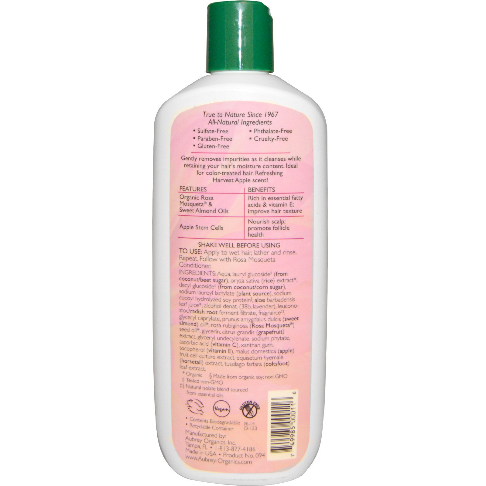 Aubrey Organics, Shampoo de Rosa Mosqueta, Hidratação Vibrante, Todos os Tipos de Cabelo, 11 fl oz (325 ml) - Imagem 2
