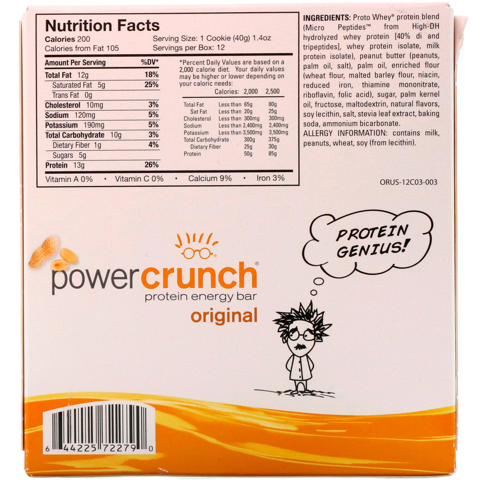 BNRG, Barra Energética de Proteína Power Crunch, Original, Manteiga de Amendoim e Creme, 12 Barras, 1,4 oz (40 g) Cada - Imagem 3
