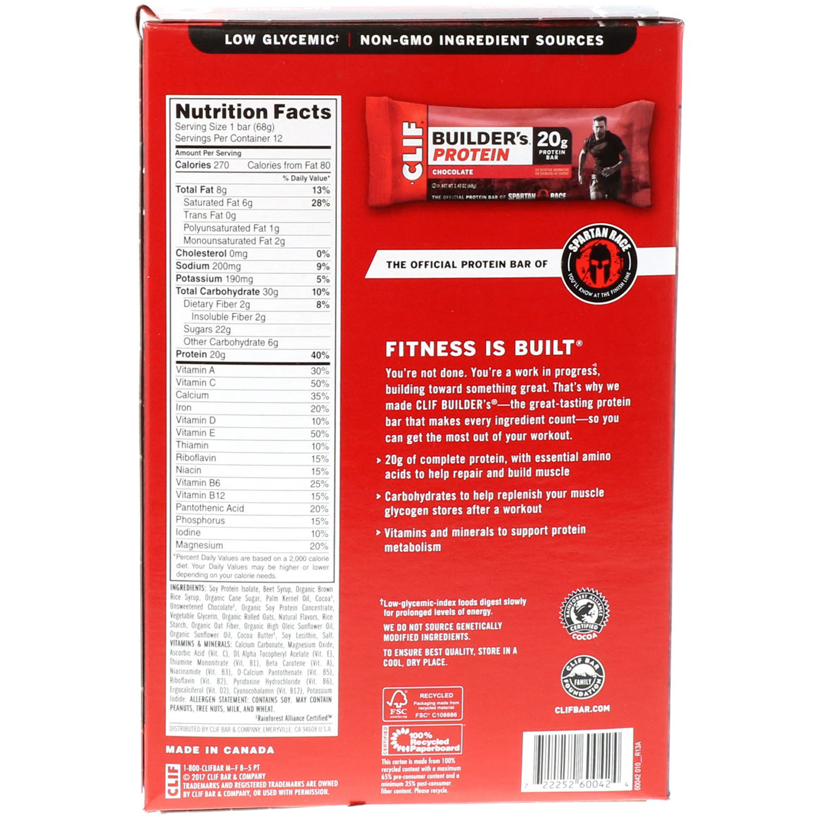 Clif Bar, Barra de Proteínas Builder's, Chocolate, 12 Barras, 68 g (2,40 oz) Cada - Imagem 3