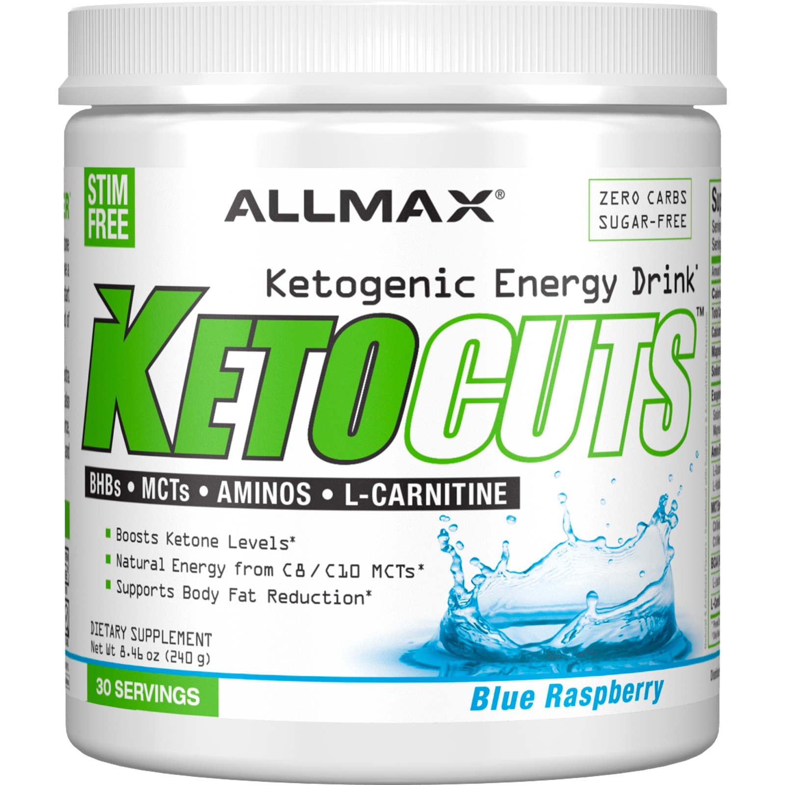 ALLMAX Nutrition, KetoCuts, Bebida de Energia Cetogênica, Framboesa Azul, 240 g