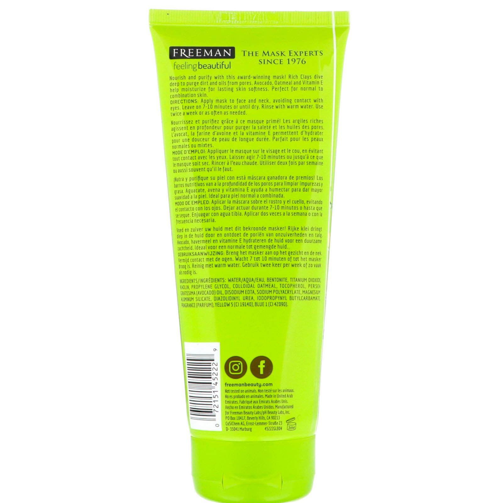 Freeman Beauty, Feeling Beautiful, Máscara de Argila Purificante, Abacate + Aveia, 175 ml (6 fl oz) - Imagem 2