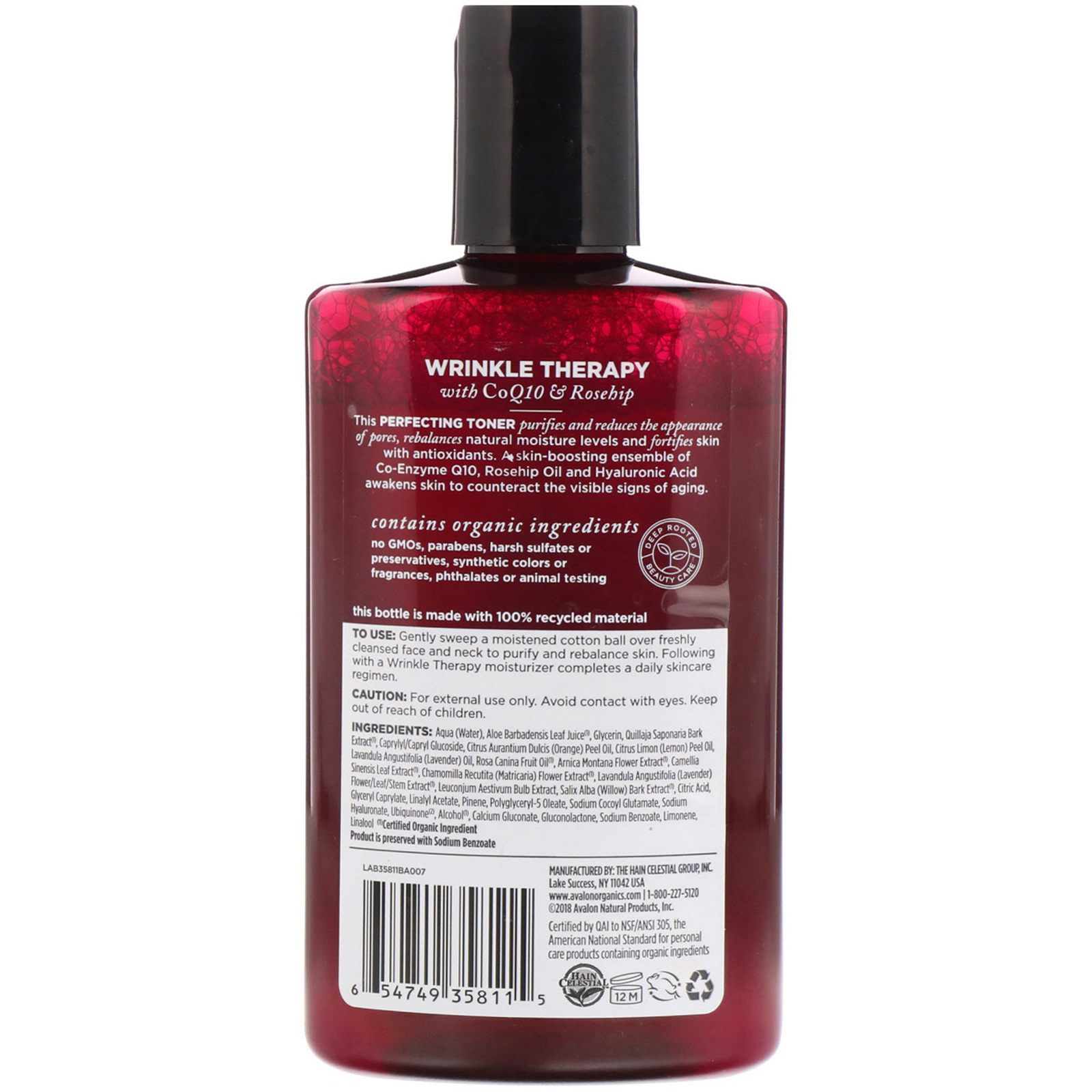 Avalon Organics, Terapia para rugas com CoQ10 e quadril de rosas, Toner aperfeiçoador, 237 ml - Imagem 2