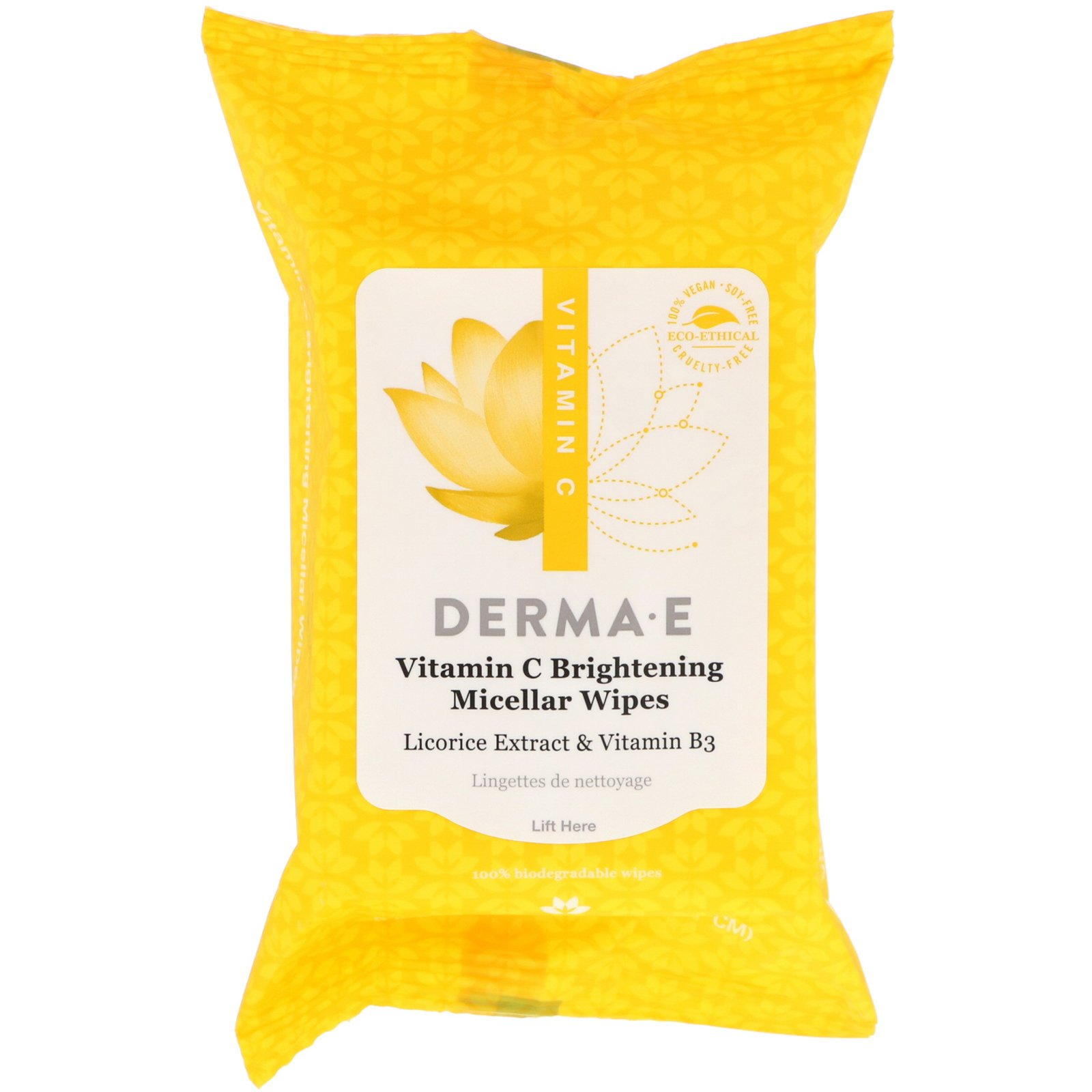 Derma E, Lenços Umedecidos Micelares Iluminadores com Vitamina C, 30 Lenços Umedecidos - Imagem 3