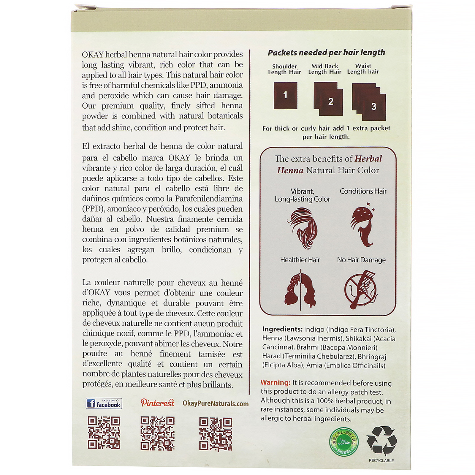 Okay Pure Naturals, Tintura Natural Vegetal para Cabelo com Henna, Vinho, 56,7 g (2 oz) - Imagem 2
