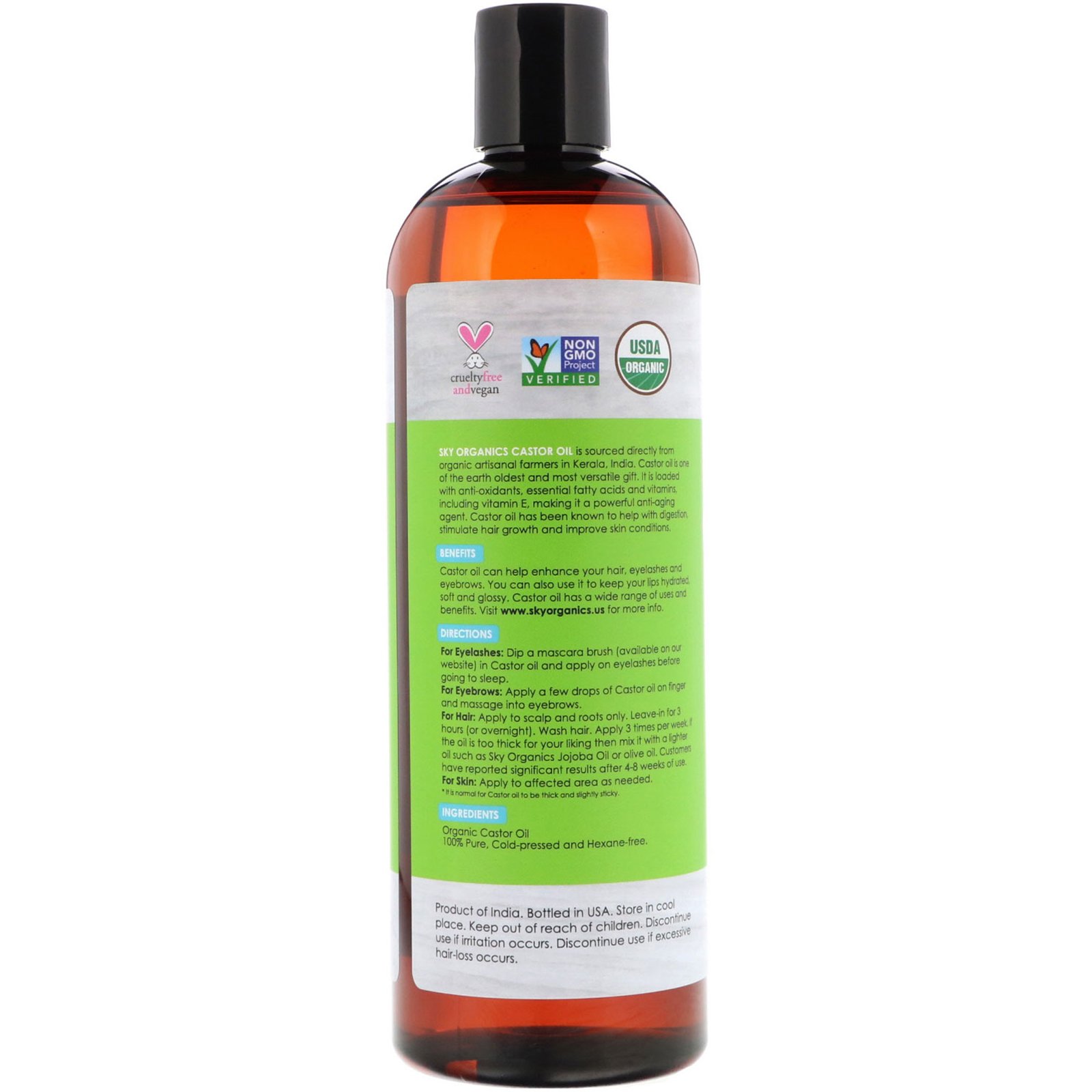 Sky Organics, Óleo de Rícino Orgânico, 473 ml (16 fl oz) - Imagem 2