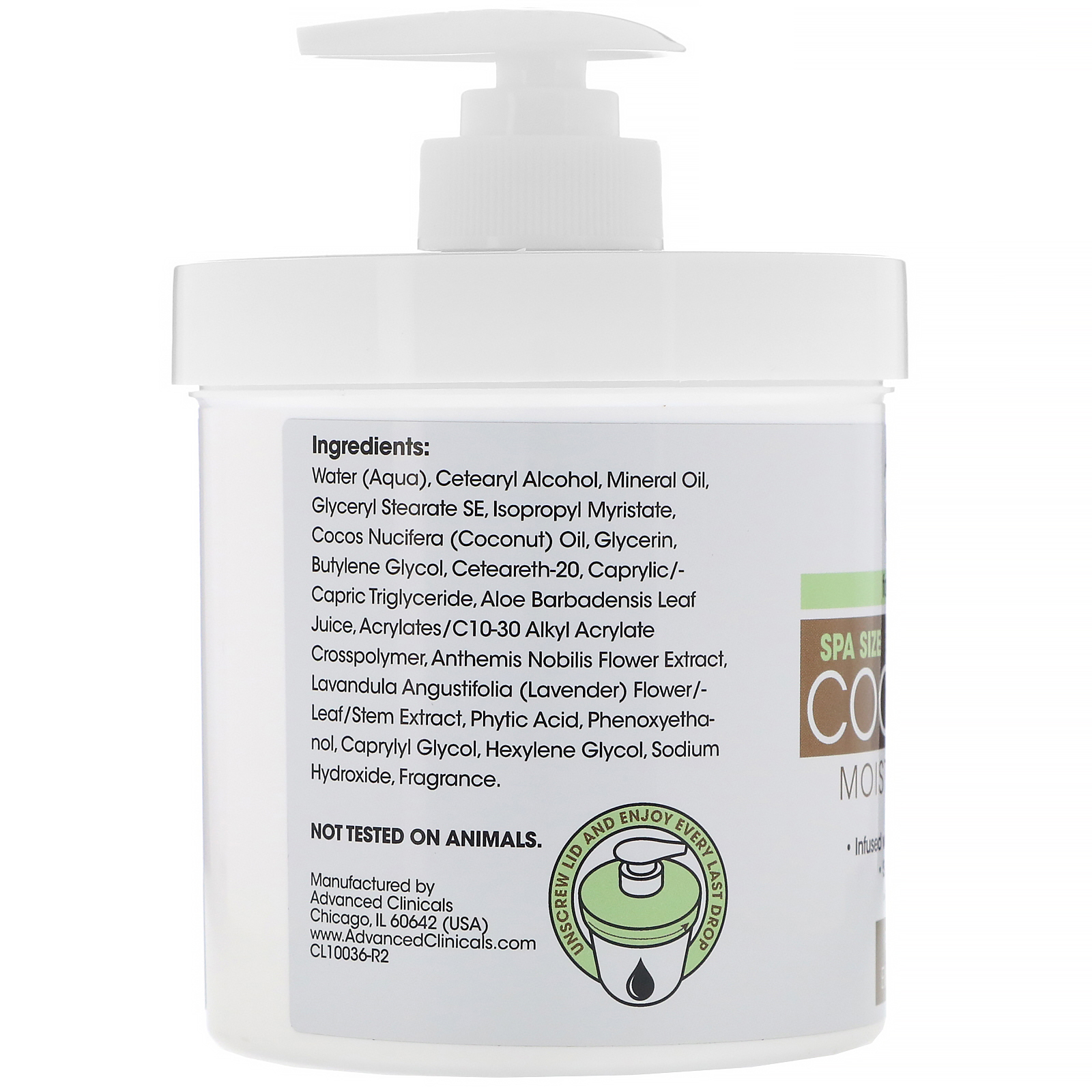 Advanced Clinicals, Creme Hidratante de Óleo de Coco, 16 oz (454 g) - Imagem 2