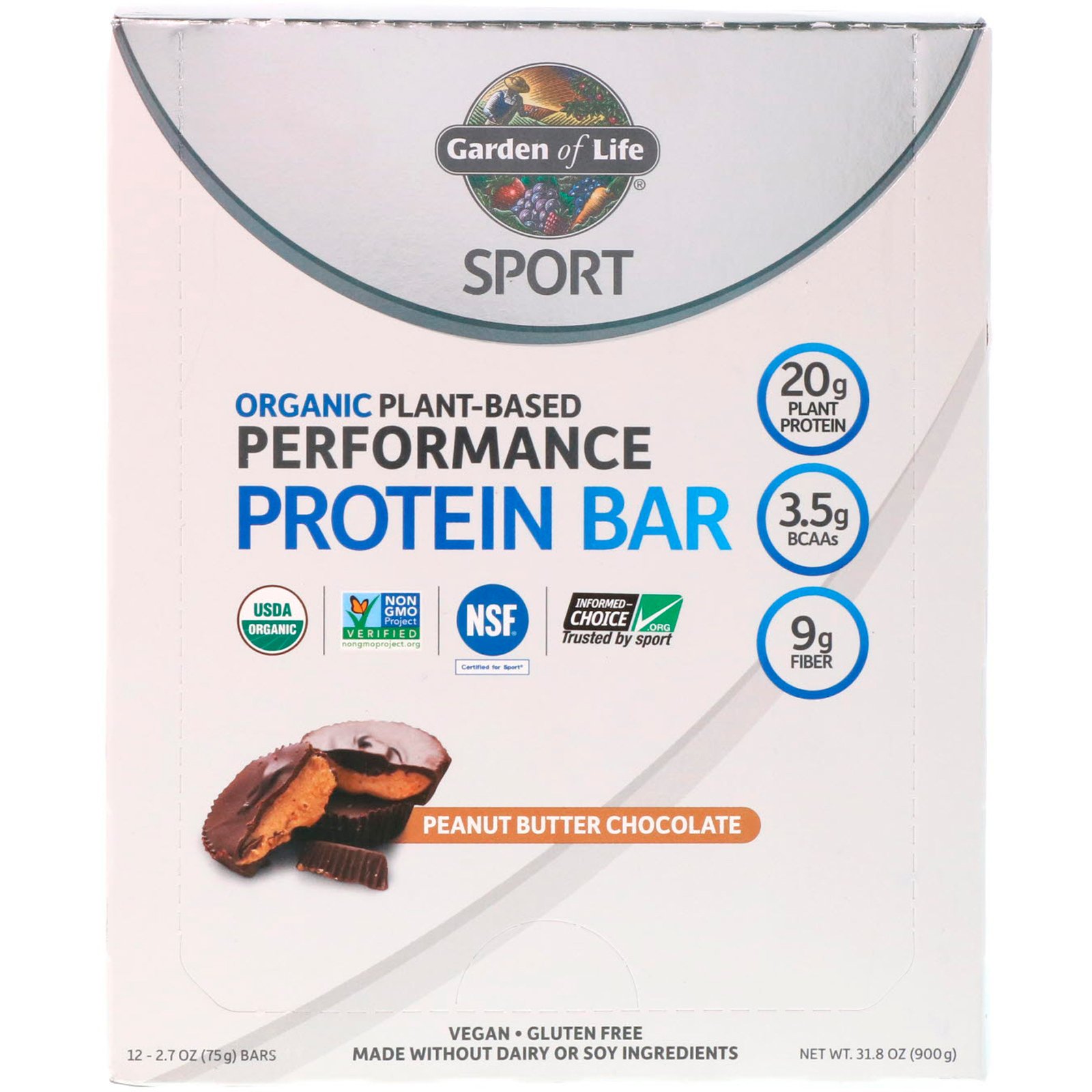 Garden of Life, Esporte, Barra de Proteínas Orgânicas de Desempenho à Base de Plantas, Chocolate com Manteiga de Amendoim, 12 Barras, 75 g (2,7 oz) Cada - Imagem 2
