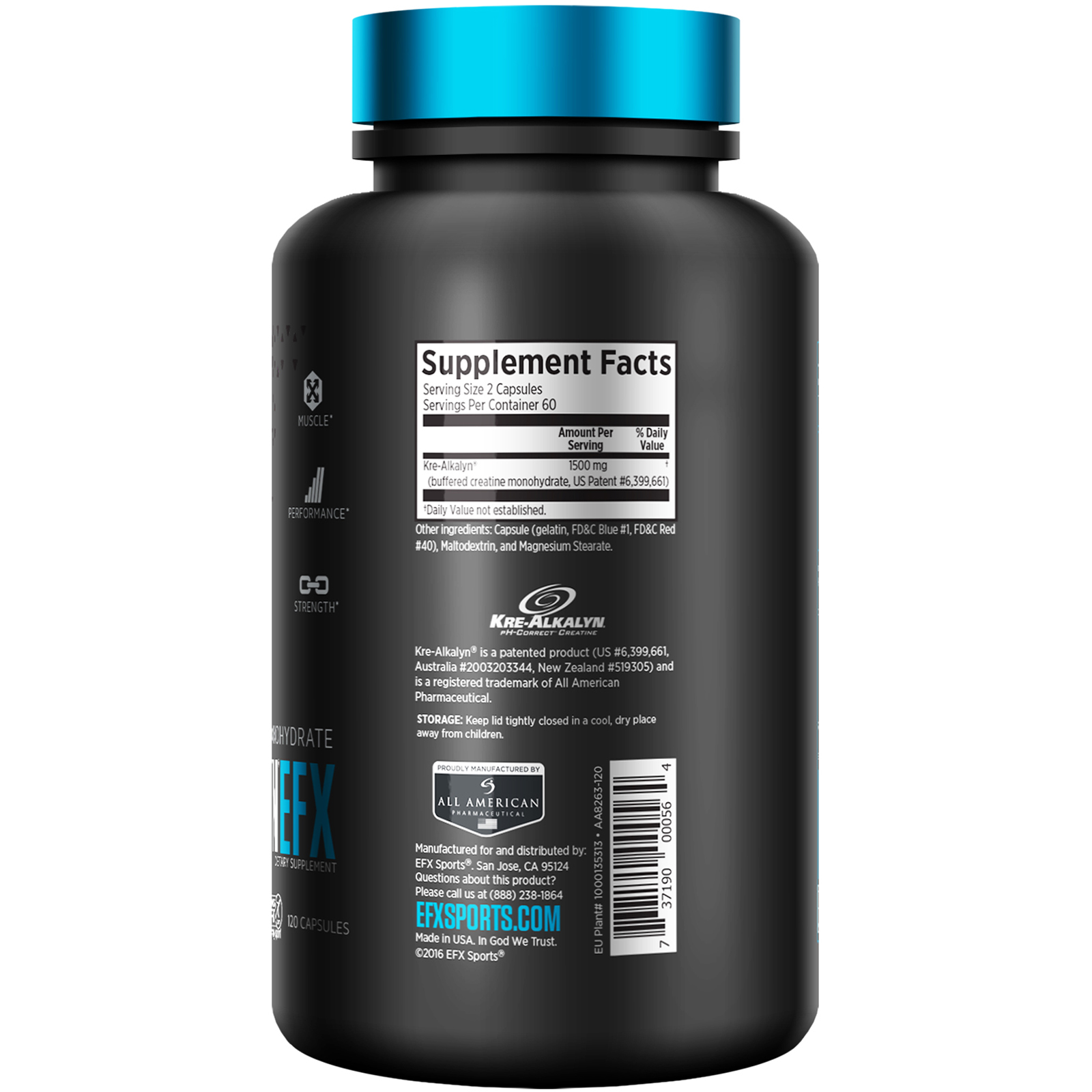 EFX Sports, Kre-Alkalyn EFX, 120 Cápsulas - Imagem 3