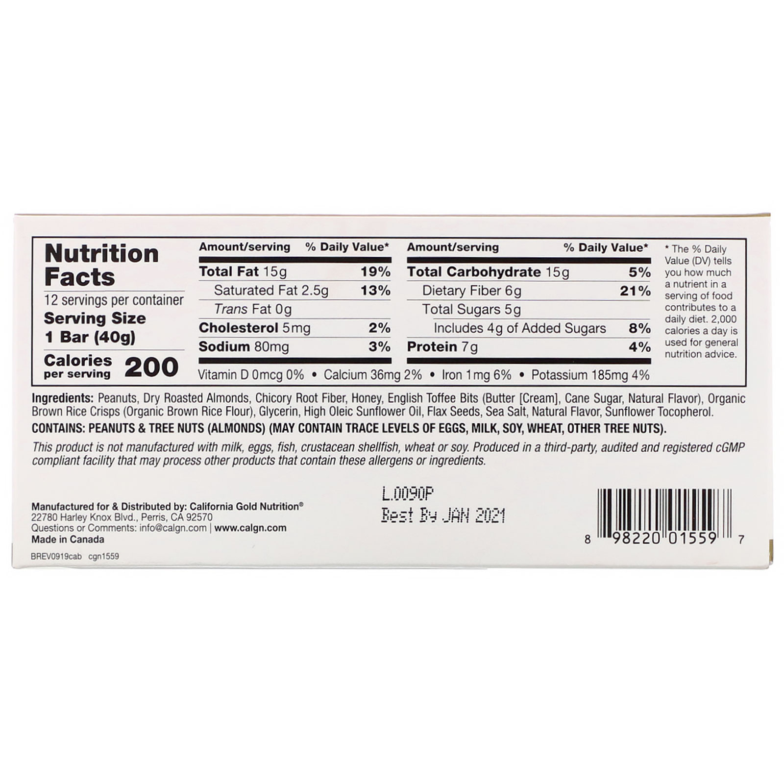 California Gold Nutrition, Foods, Caramel & Almond Bars, 12 Bars, 1.4 oz (40 g) Each - Imagem 3