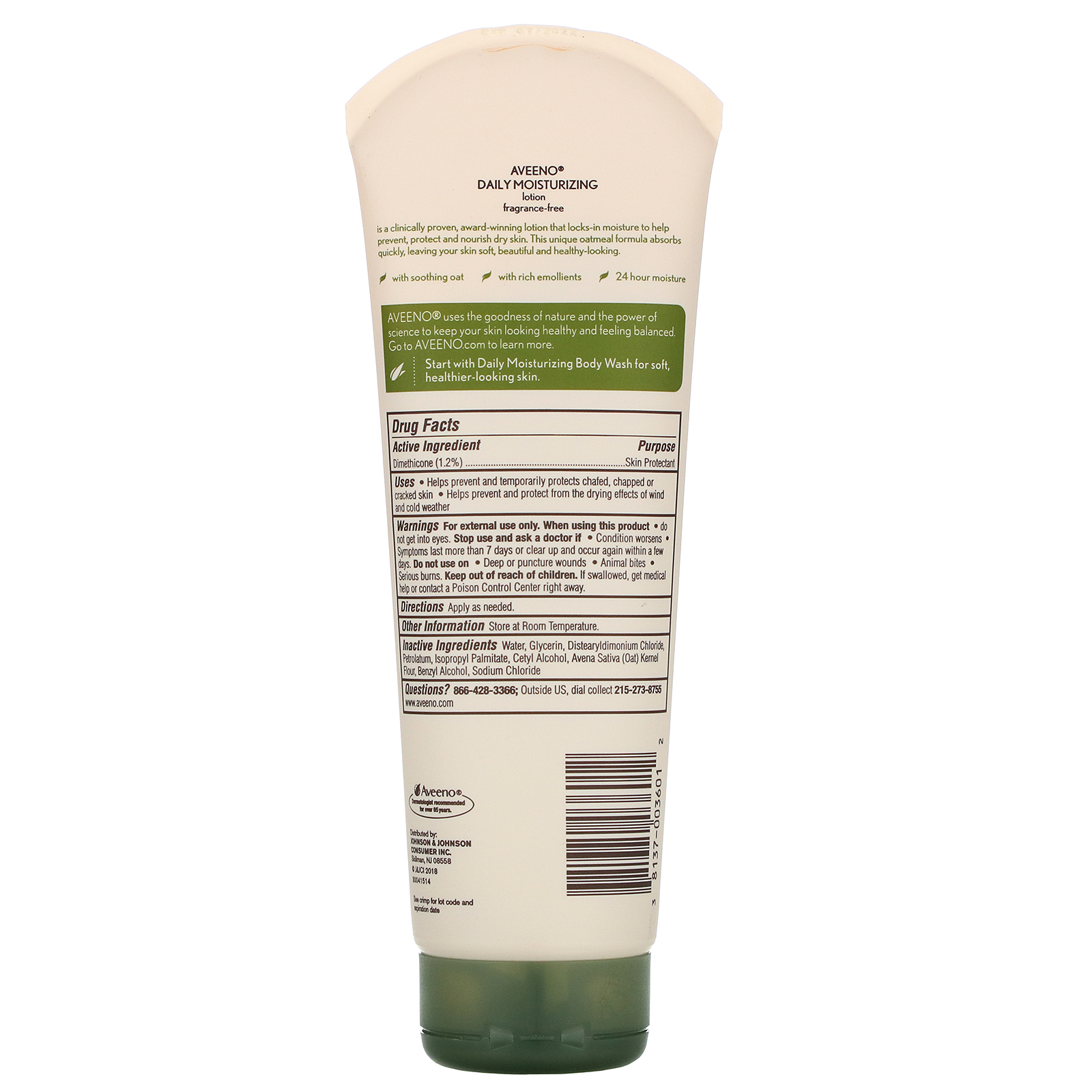 Aveeno, Active Naturals, Loção Hidratante Diária, Sem Perfume, 8 oz (227 g) - Imagem 2