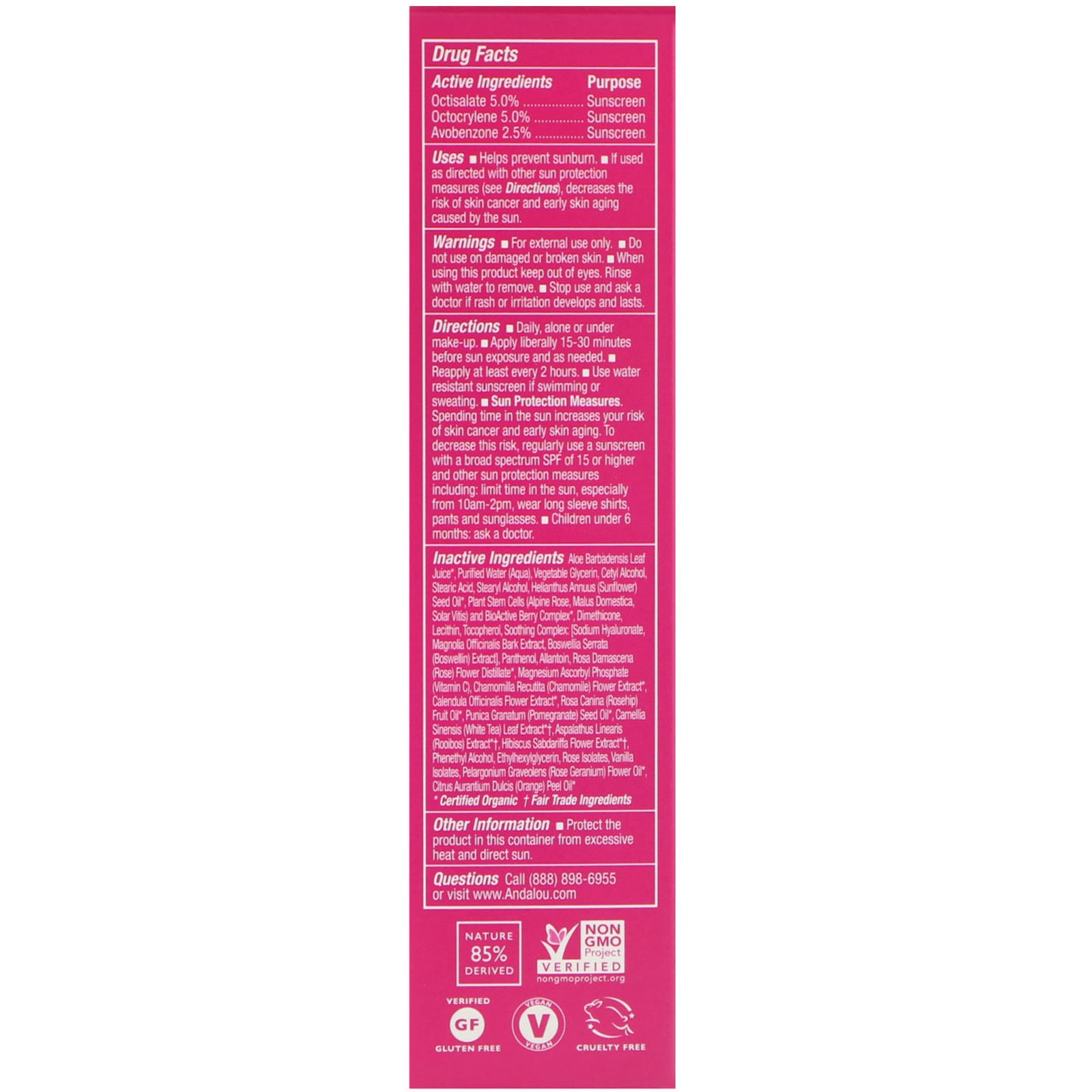 Andalou Naturals, 1000 Roses, Daily Shade, Facial Lotion SPF 18, Sensitive, 2.7 fl oz (80 ml) - Imagem 2