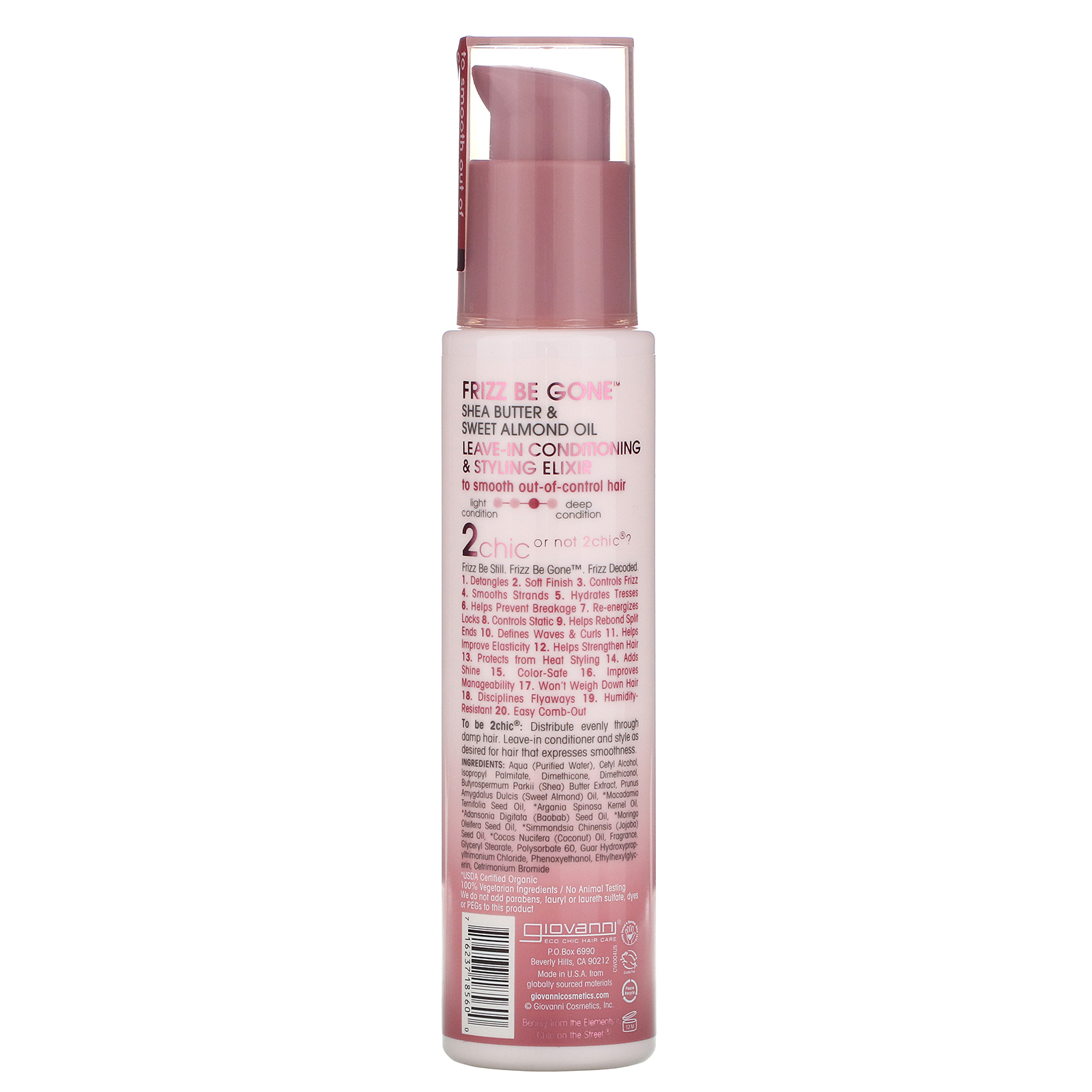 Giovanni, 2chic, Frizz Be Gone Leave-In Conditioning & Styling Elixir, Shea Butter & Sweet Almond Oil, 4 fl oz (118 ml) - Imagem 2