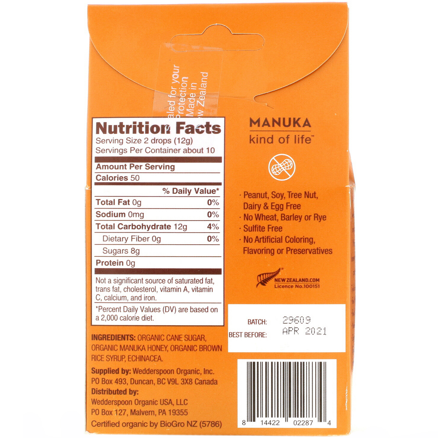 Wedderspoon, Organic Manuka Honey Drops, Honey with Echinacea, 4 oz (120 g) - Imagem 2