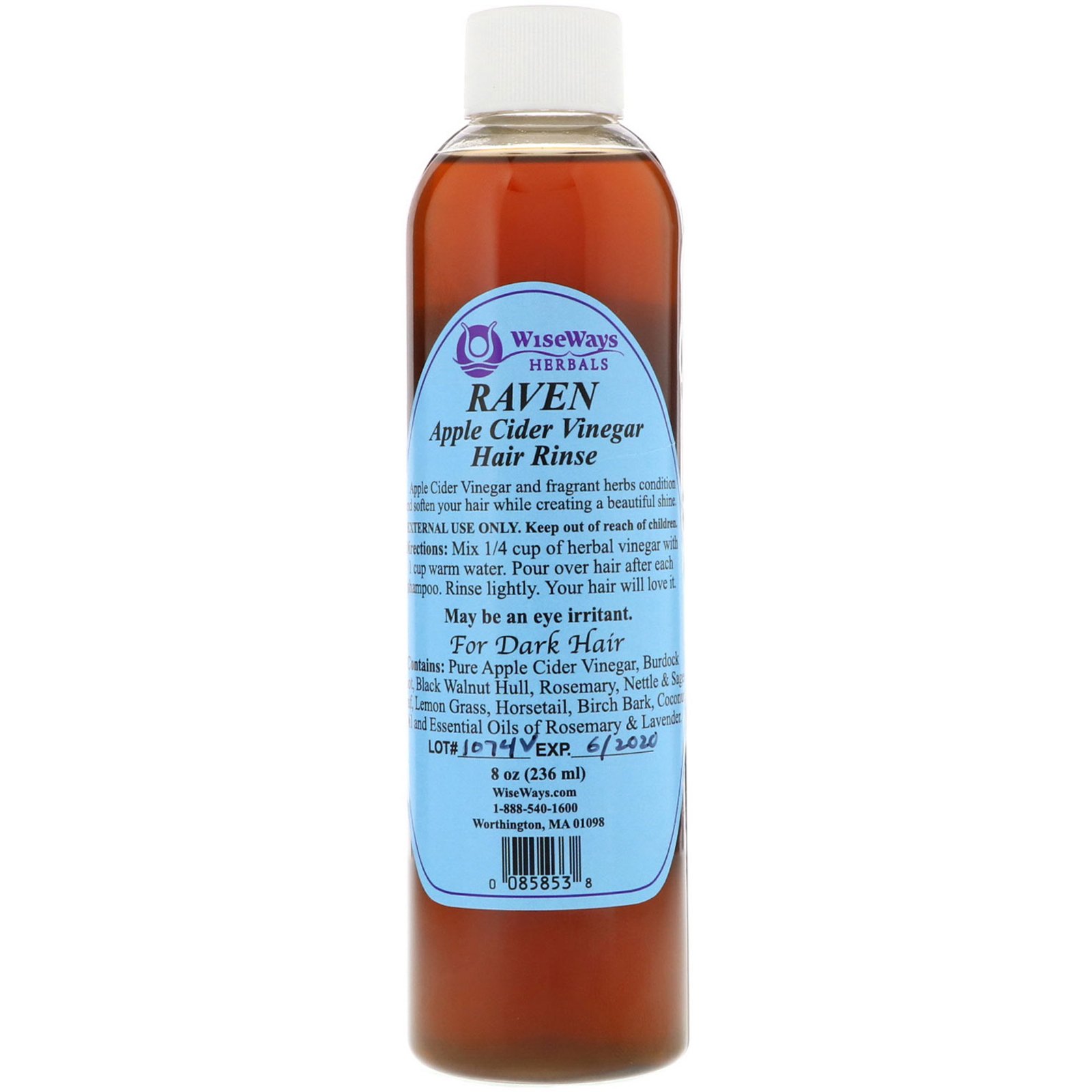 WiseWays Herbals, Raven, Vinagre de Sidra para Lavar o Cabelo, Para Cabelos Escuros, 8 oz (236 ml) - Imagem 2