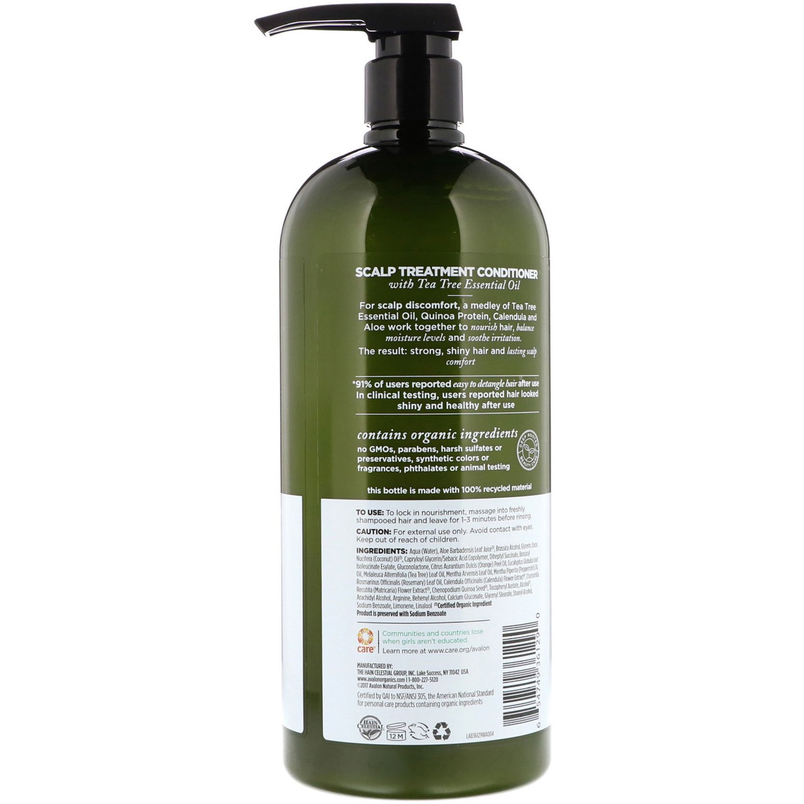 Avalon Organics, Condicionador, Tratamento para o Couro Cabeludo, Árvore do Chá, 32 oz (907g) - Imagem 2