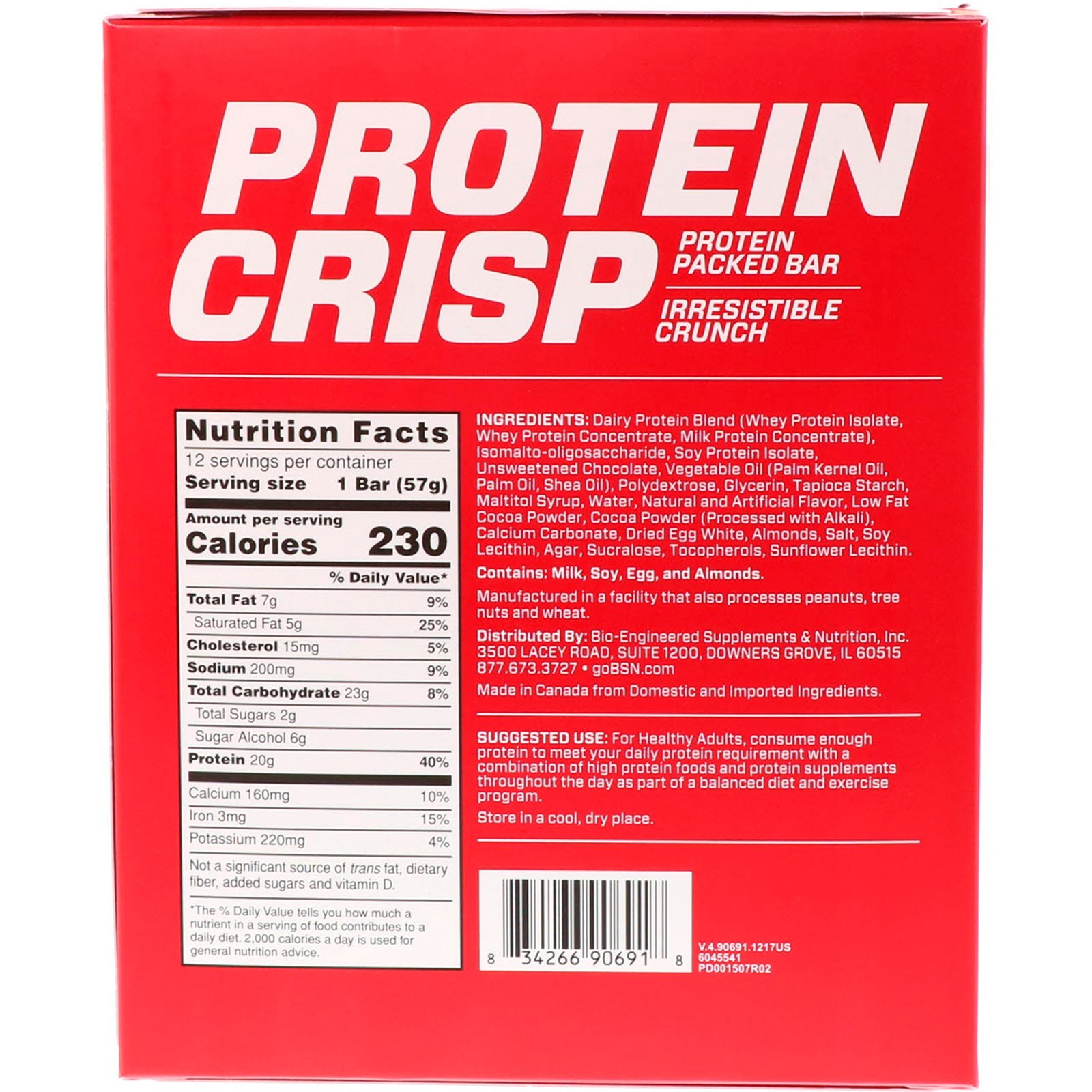 BSN, Protein Crisp, Sabor Chocolate Crocante, 12 Barras, 57 g (2,01 oz) Cada - Imagem 3