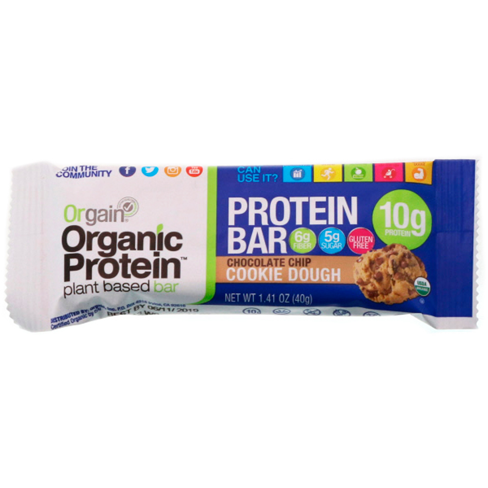 Orgain, Barra de Proteínas Orgânicas à Base de Plantas, Massa de Biscoito com Pedaços de Chocolate, 12 Barras, 40 g (1,41 oz) Cada - Imagem 4