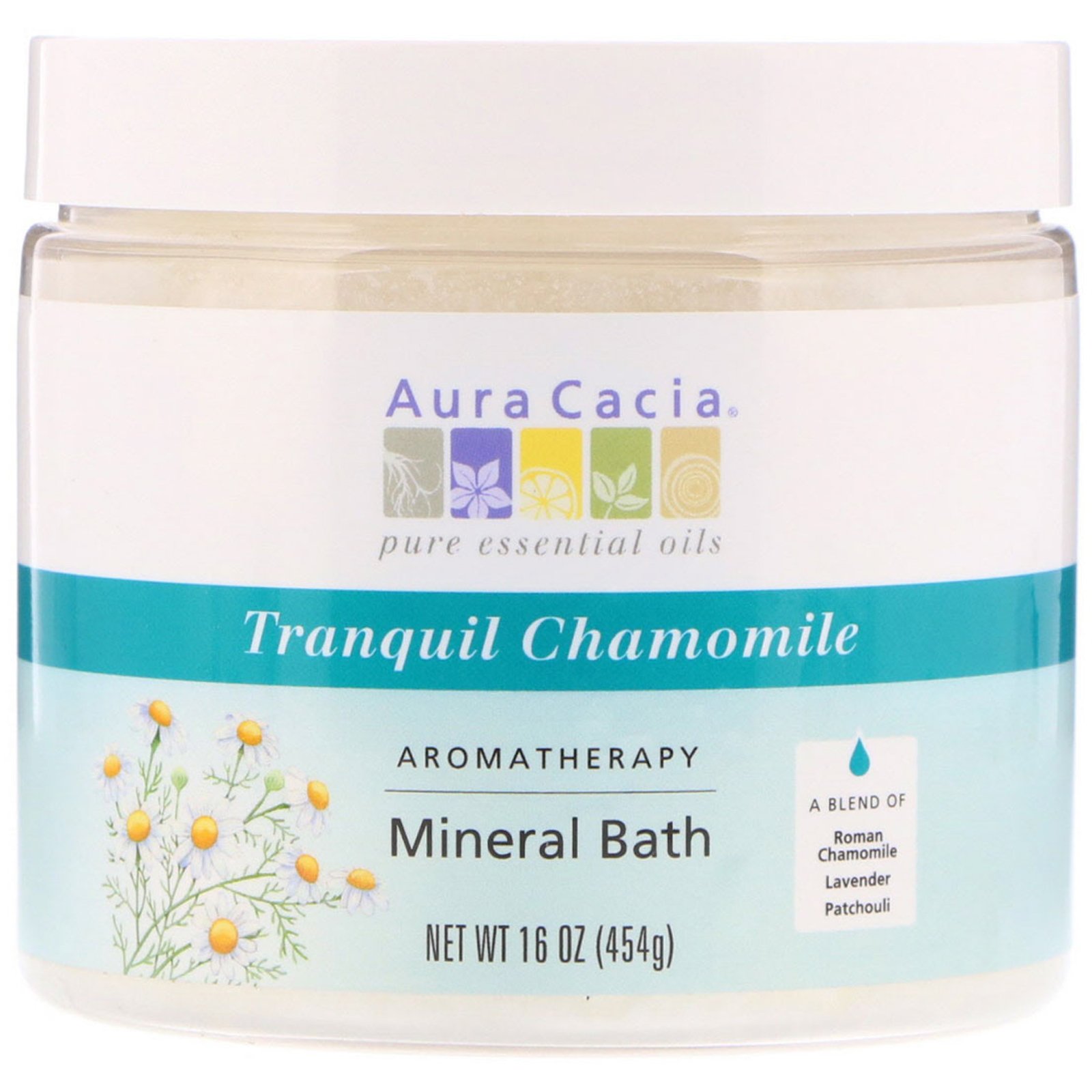 Aura Cacia, Banho Mineral de Aromaterapia, Camomila Tranquila, 16 oz (454 g)