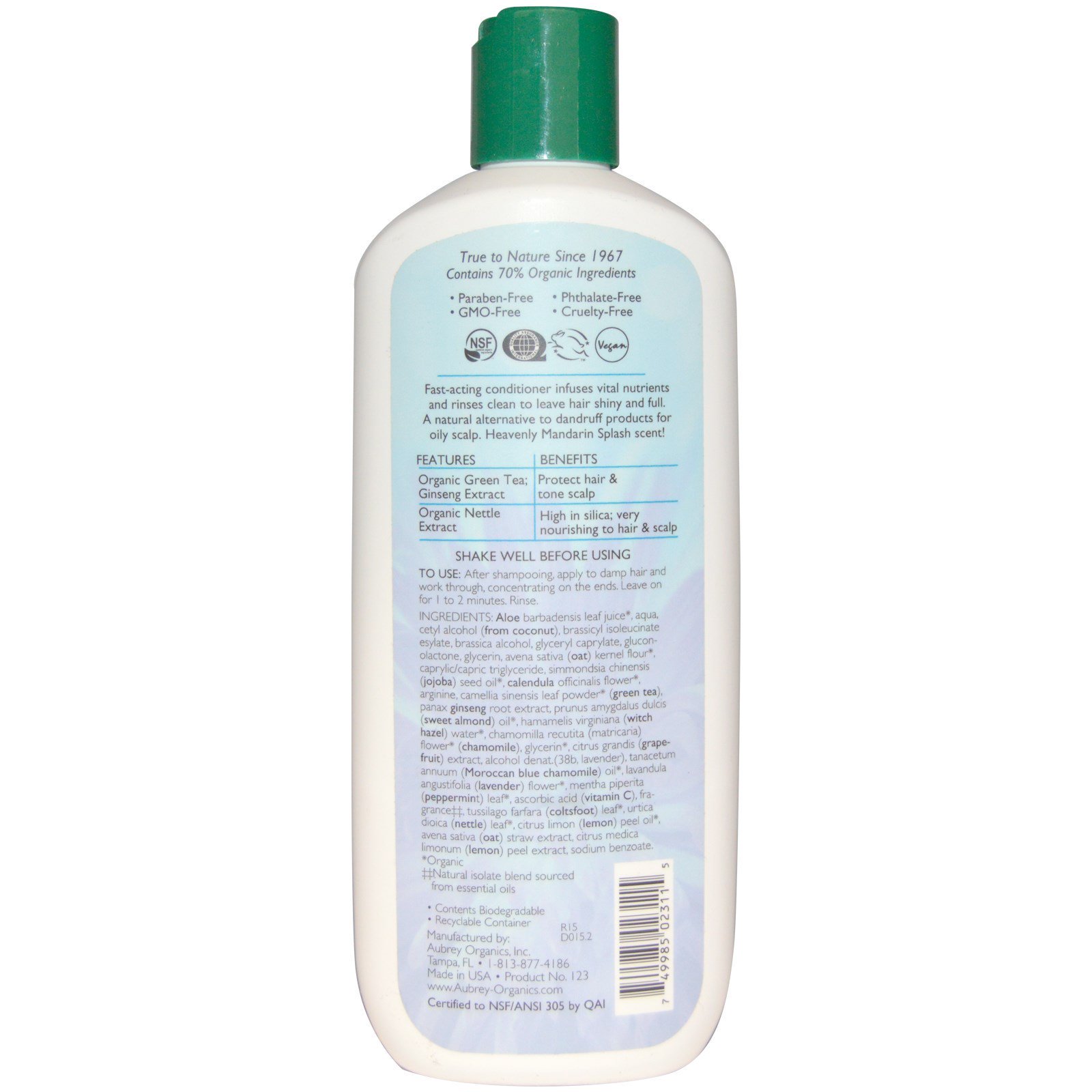 Aubrey Organics, Green Tea Conditioner, Matcha Green Tea & Ginseng, Mandarin Splash, 11 fl oz (325 ml) - Imagem 2