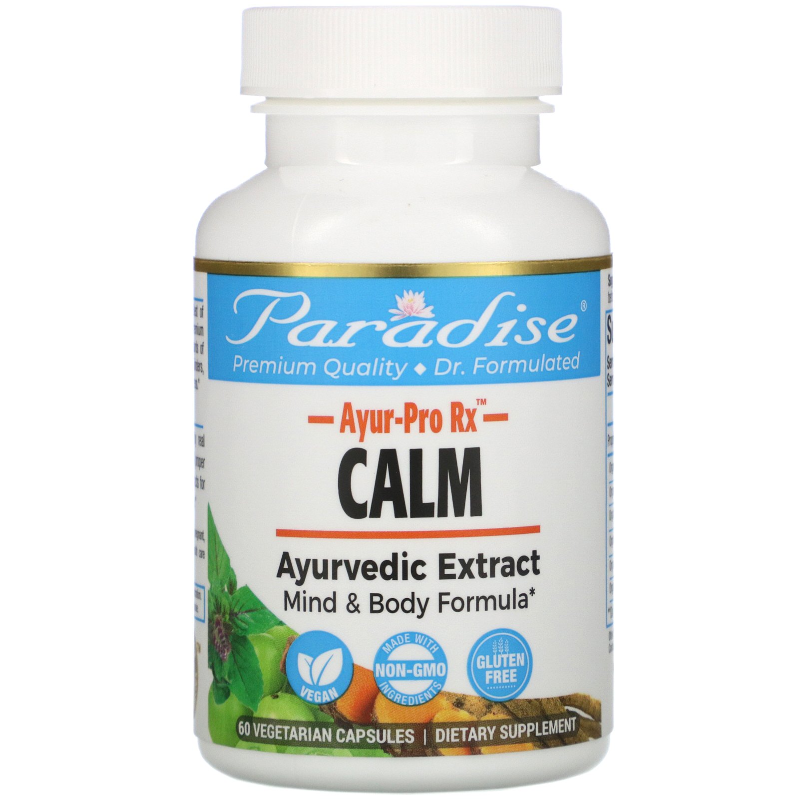 Paradise Herbs, AYUR Pro Rx, Calm, 60 Vegetarian Capsules - Imagem 3