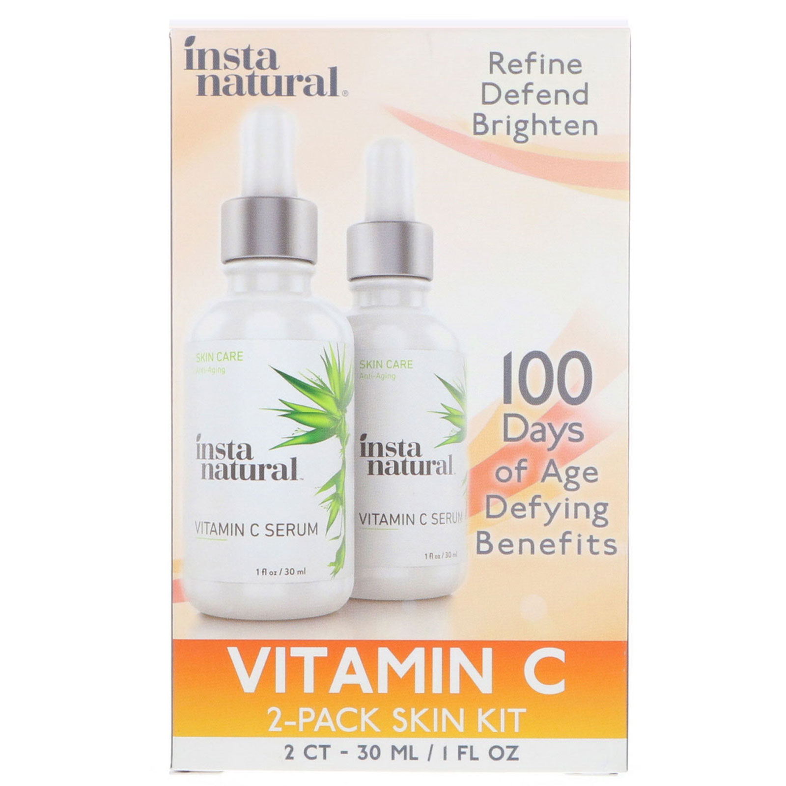 InstaNatural, Kit para a Pele de 2 Embalagens com Soro de Vitamina C, 2 Pacotes, 30 ml (1 fl oz) Cada