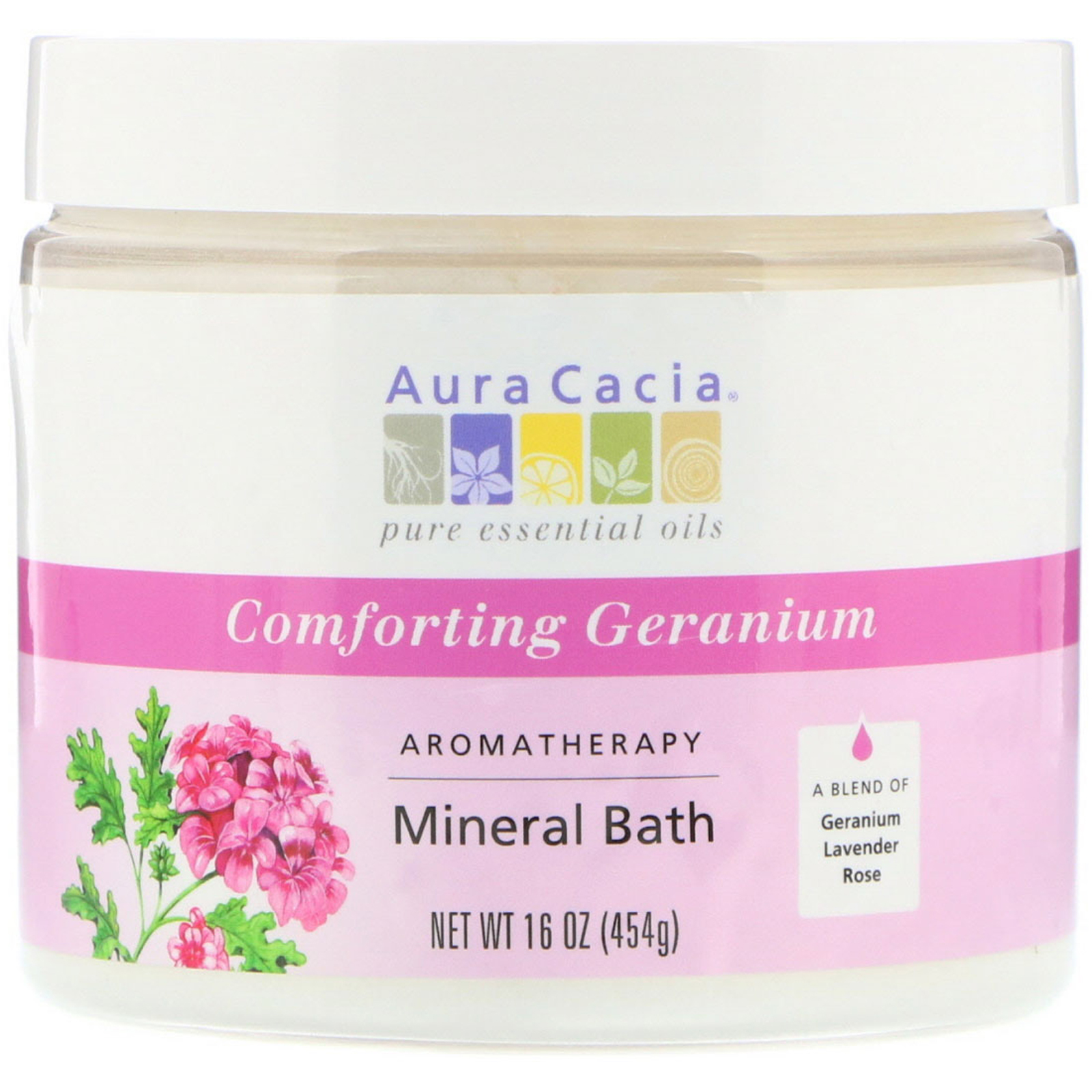Aura Cacia, Banho Mineral de Aromaterapia, Gerânio Reconfortante, 16 oz (454 g)