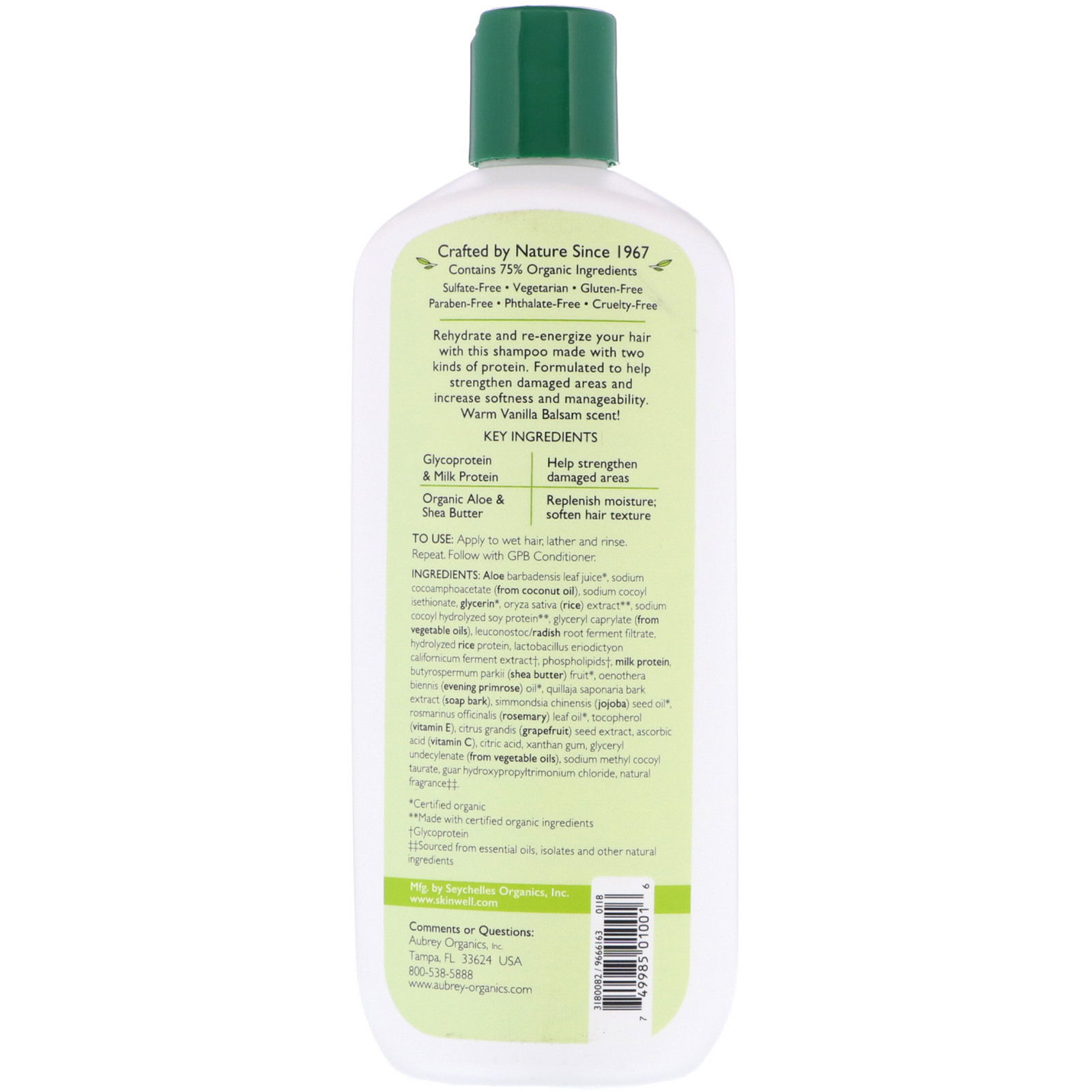 Aubrey Organics, GPB Balancing Protein Shampoo, Normal Hair, Vanilla Balsam, 11 fl oz (325 ml) - Imagem 2