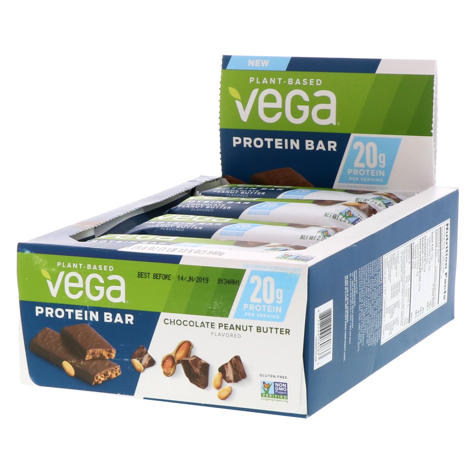 Vega, Barra Proteica, Chocolate e Manteiga de Amendoim, 12 Barras, 2,5 oz (70 g) Cada