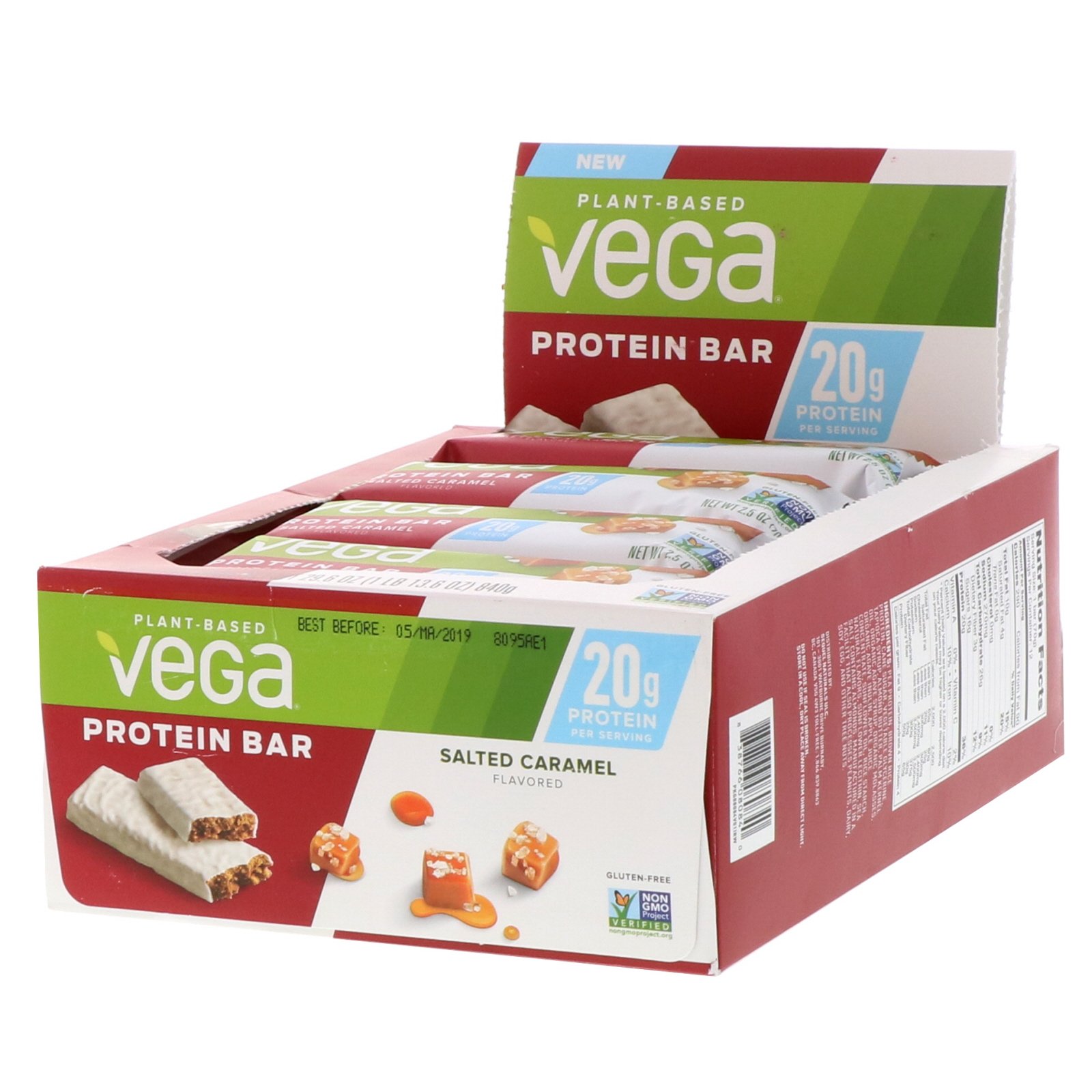Vega, Barra de Proteína, Caramelo Salgado, 12 Barras, 2,5 oz (70 g) Cada