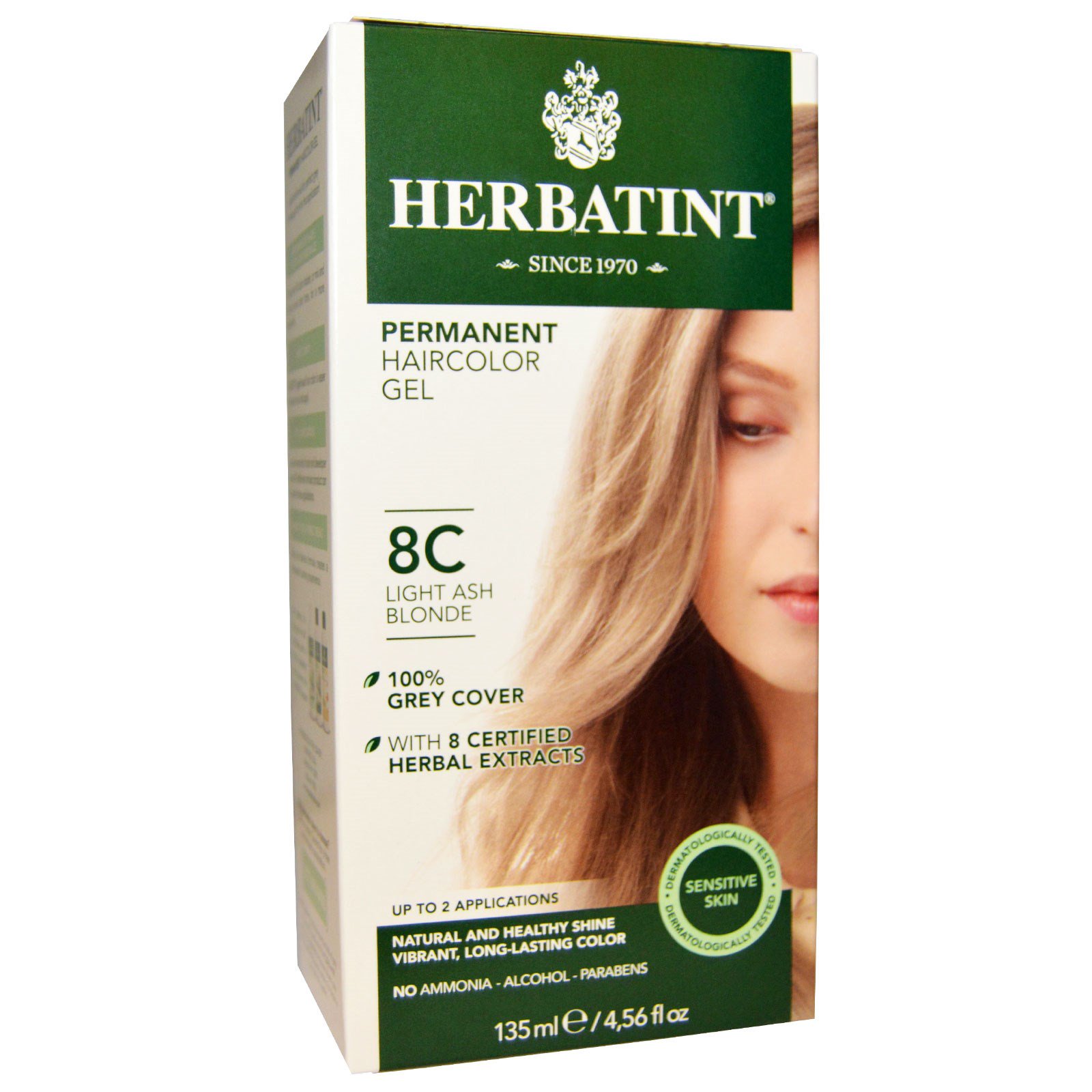 Herbatint, Permanent Herbal Haircolor Gel, 8C, Light Ash Blonde, 4,56 fl oz (135 ml)