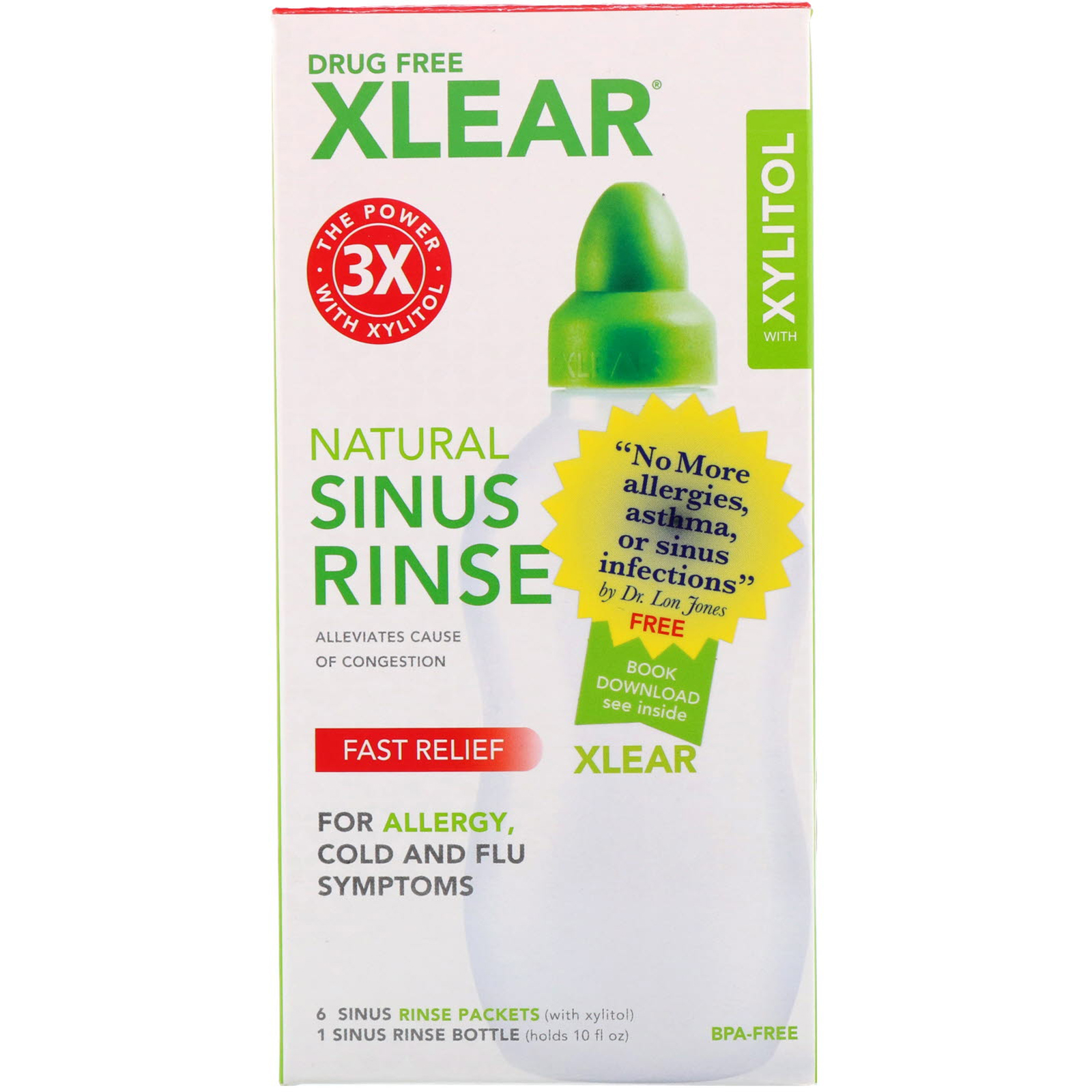 Xlear, Lavagem Natural de Seio Nasal com Xilitol, 1 kit