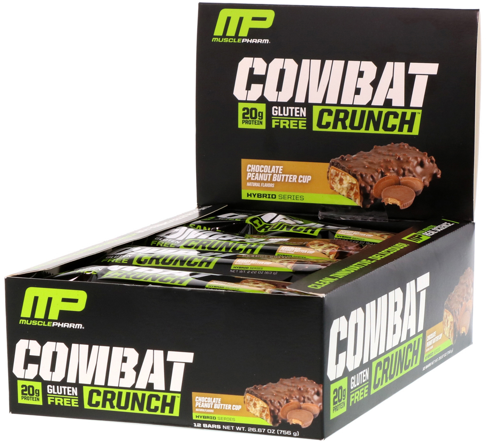 MusclePharm, Combat Crunch, Manteiga de Amendoim com Chocolate, 12 Barras, 63 g Cada