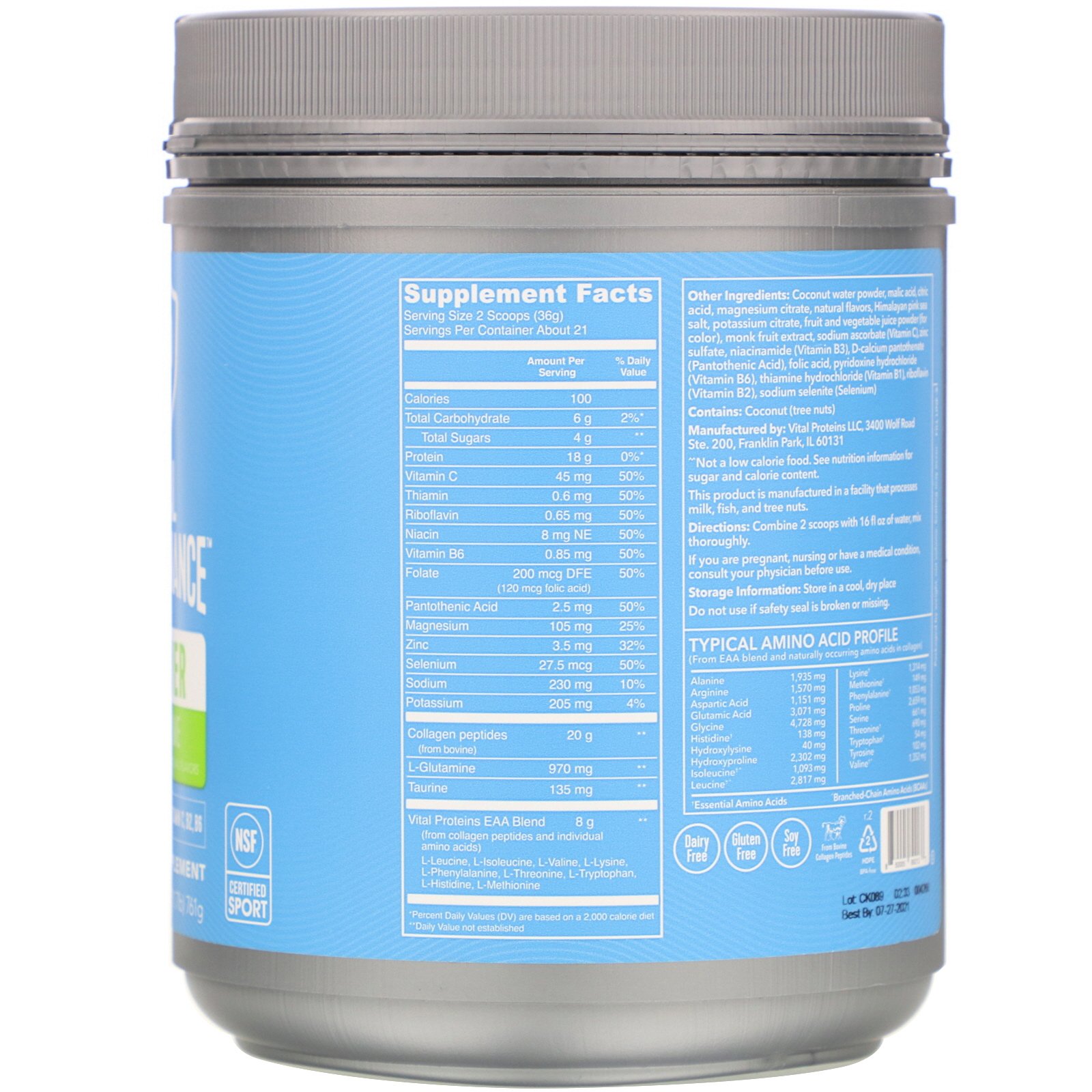 Vital Proteins, Vital Performance, Recover, Guava Lime, 26.8 oz (761 g) - Imagem 2