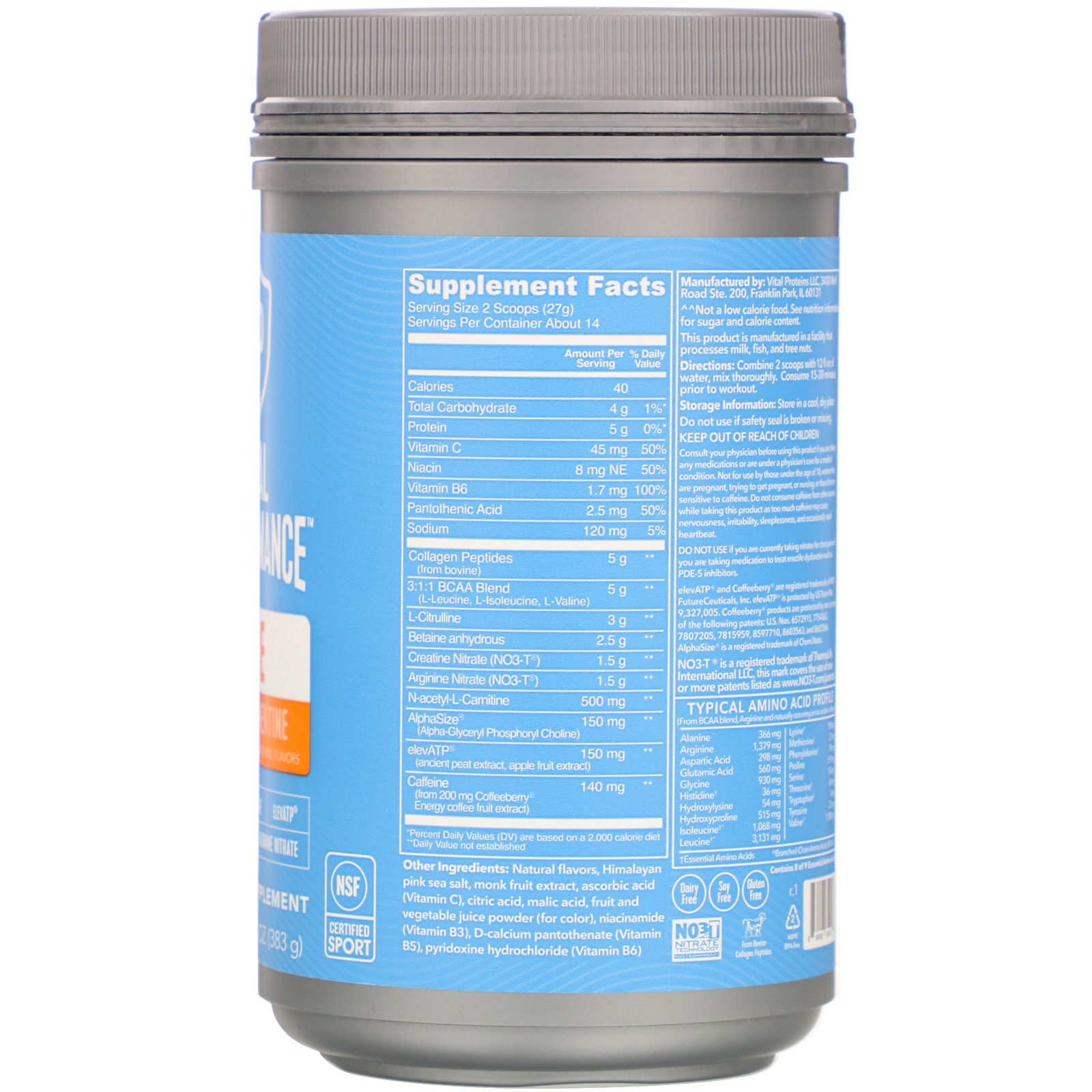 Vital Proteins, Vital Performance, Pre, Clementina Yuzu, 383 g (13,5 oz) - Imagem 2