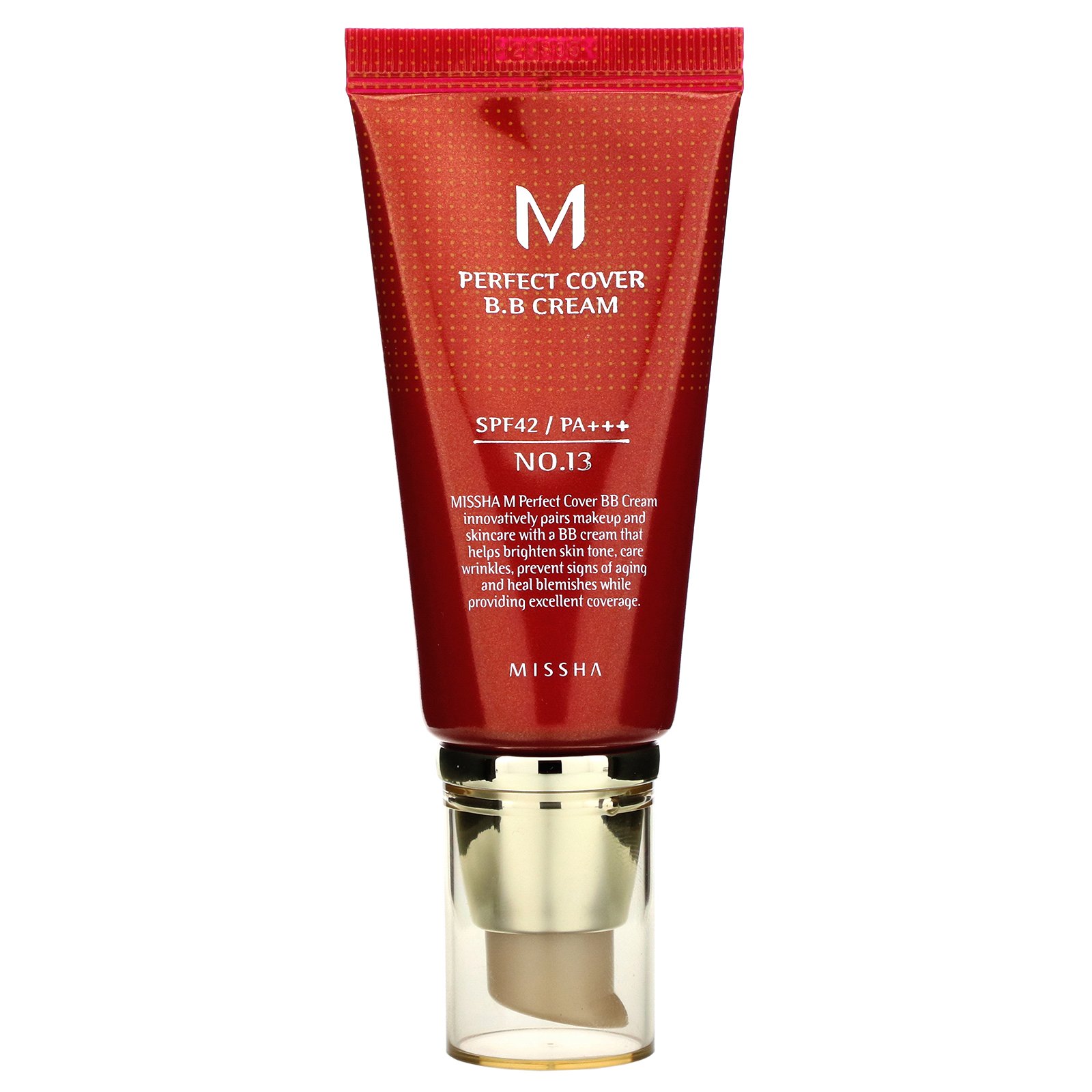 Missha, Creme BB com cobertura perfeita, FPS 42 PA+++, Nº 13 Bege Claro, 50 ml