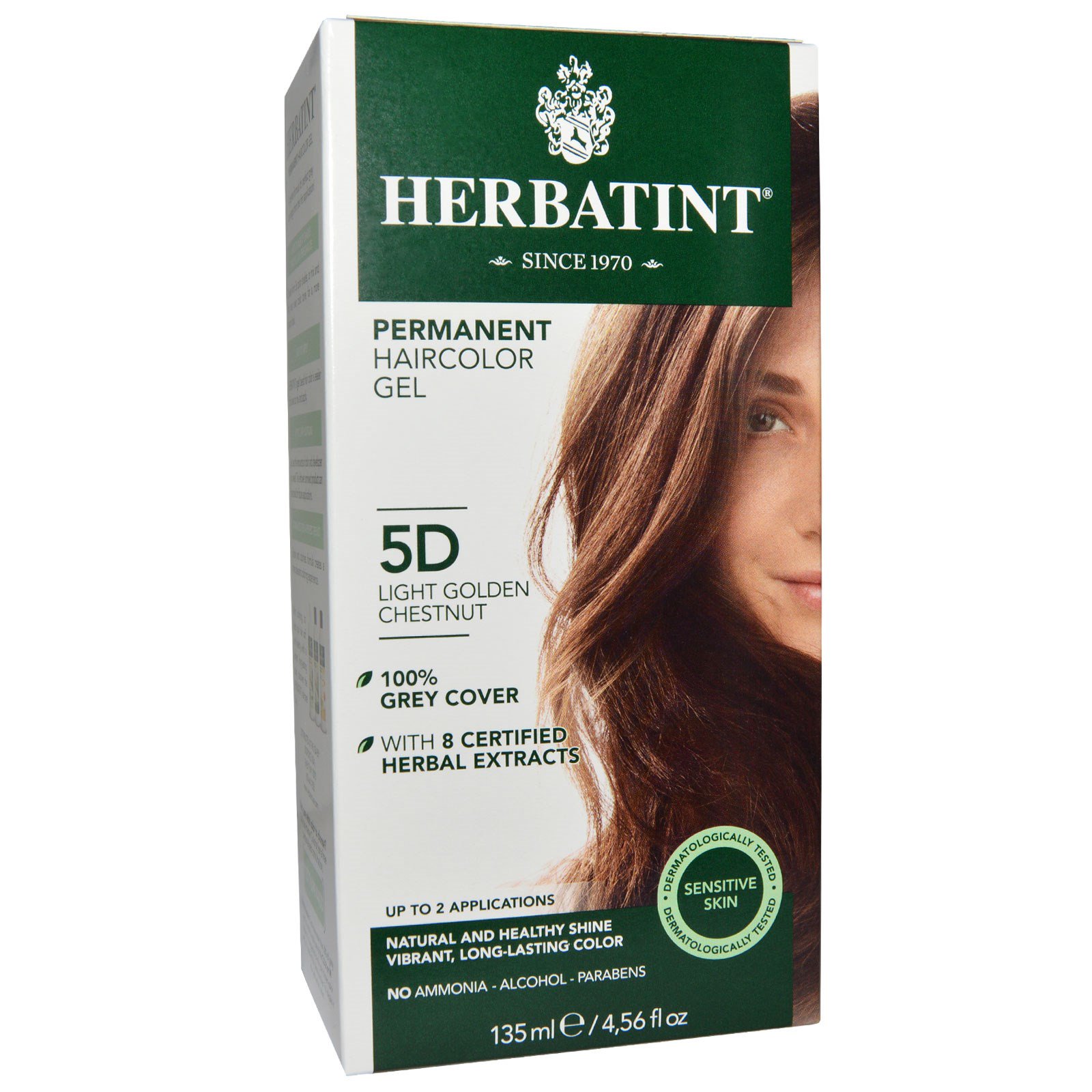 Herbatint, Permanent Herbal Haircolor Gel, 5D, Light Golden Chestnut, 4,56 fl oz (135 ml)