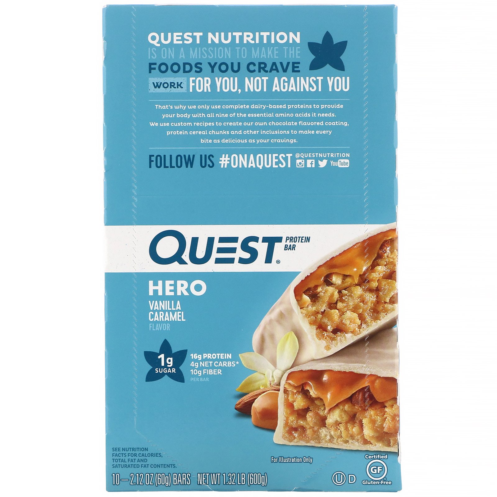 Quest Nutrition, Hero Barra de Proteínas, Caramelo e Baunilha, 10 Barras, 60 g (2,12 oz) Cada - Imagem 2