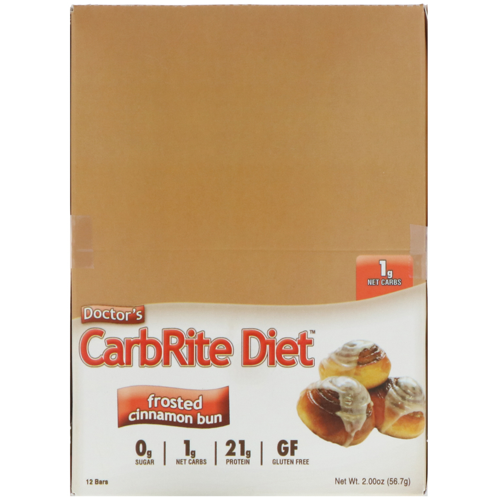 Universal Nutrition, Doctor's CarbRite Diet Bars, Frosted Cinnamon Bun, 12 Bars, 2.00 oz (56.7 g) Each - Imagem 2