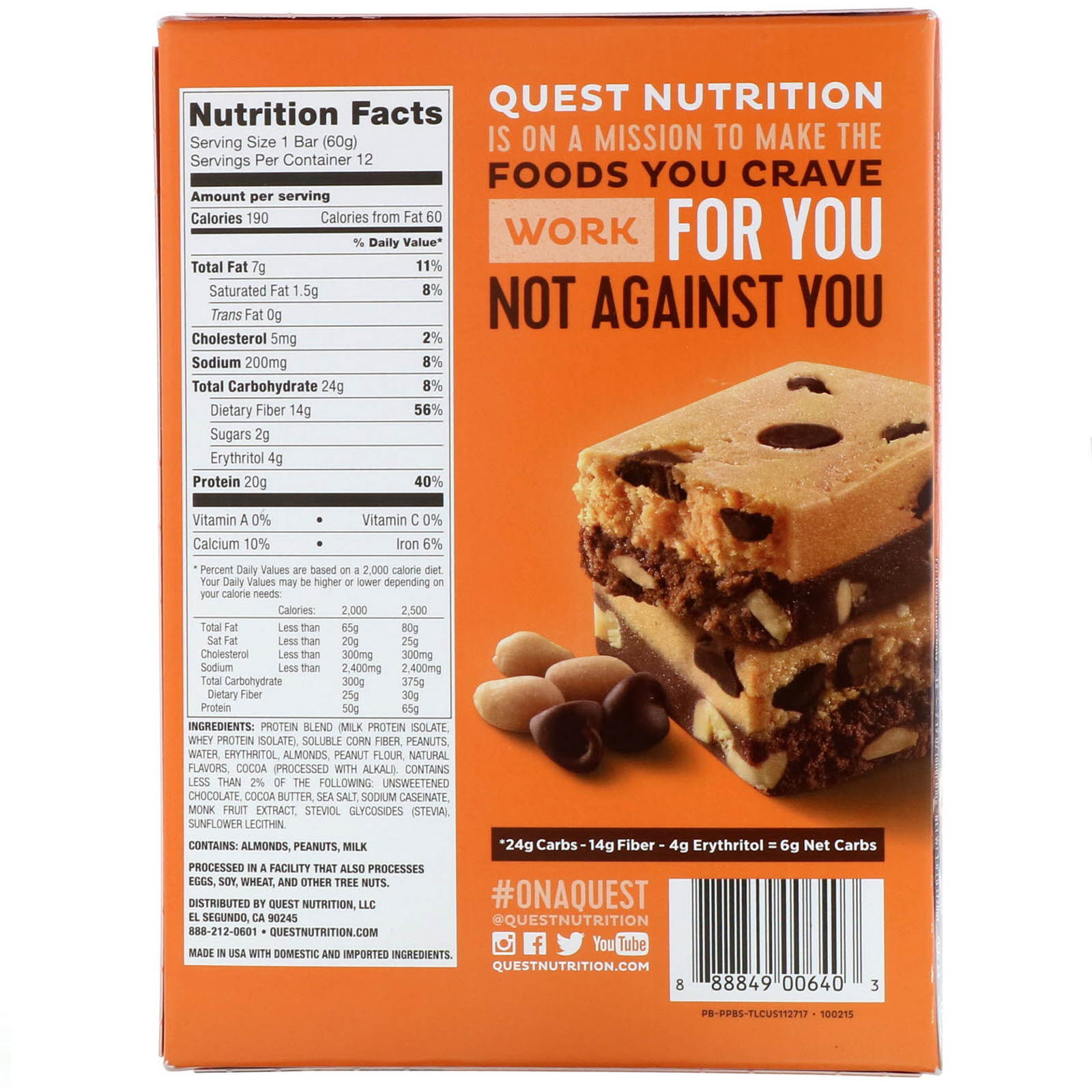 Quest Nutrition, Protein Bar, Peanut Butter Brownie Smash, 12 Bars, 2.12 oz (60 g ) Each - Imagem 3