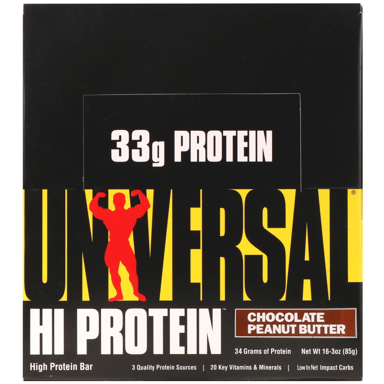 Universal Nutrition, HI Protein Bar, Chocolate Peanut Butter, 16 Bars, 3 oz (85 g) Each - Imagem 2