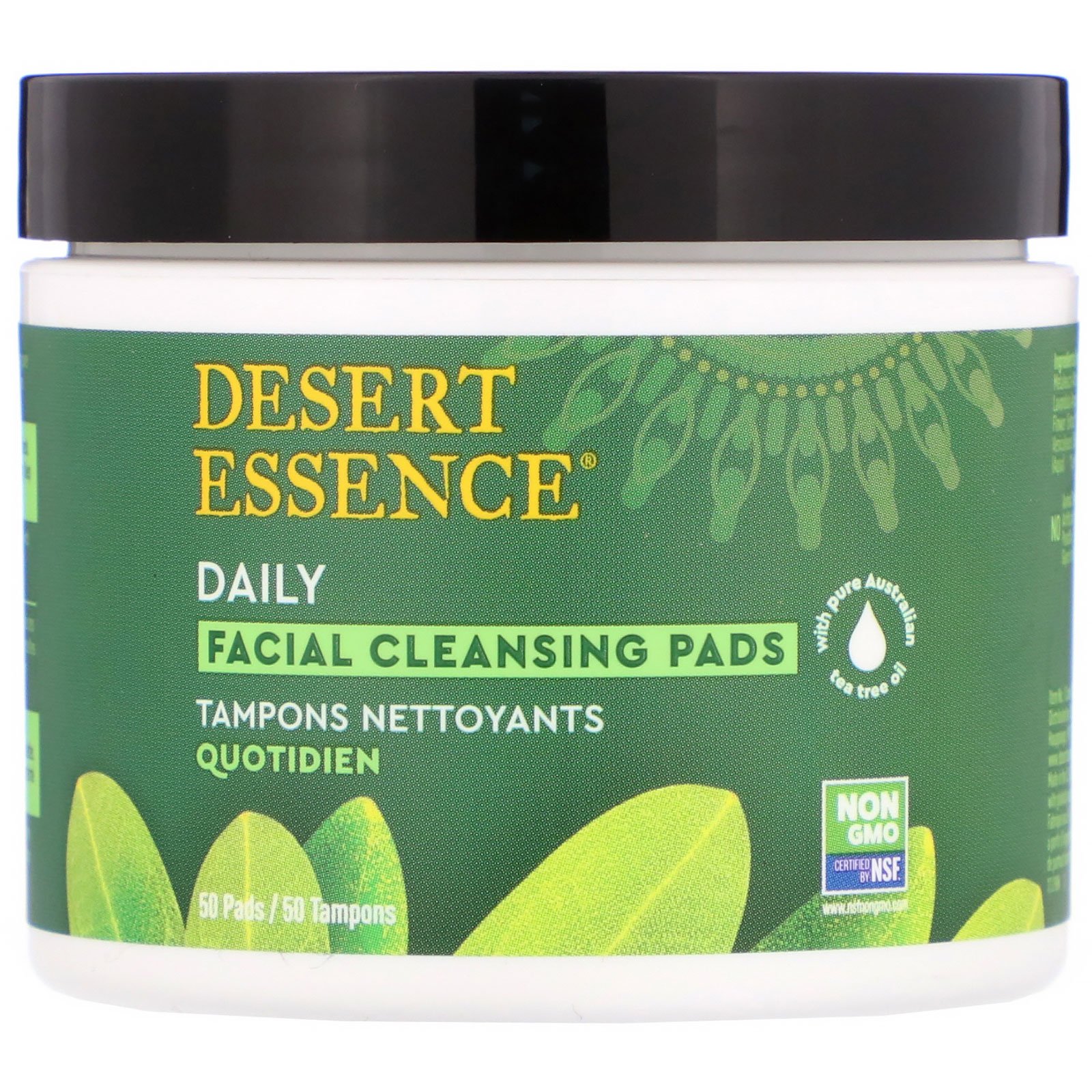 Desert Essence, Almofadas de limpeza facial diárias, 50 almofadas
