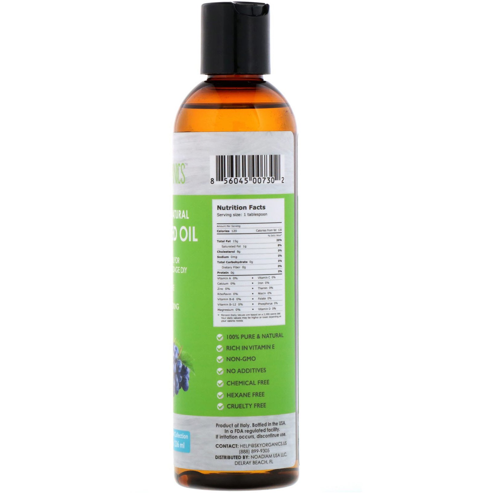 Sky Organics, Grapeseed Oil, 100% Pure & Natural, 8 fl oz (236 ml) - Imagem 2