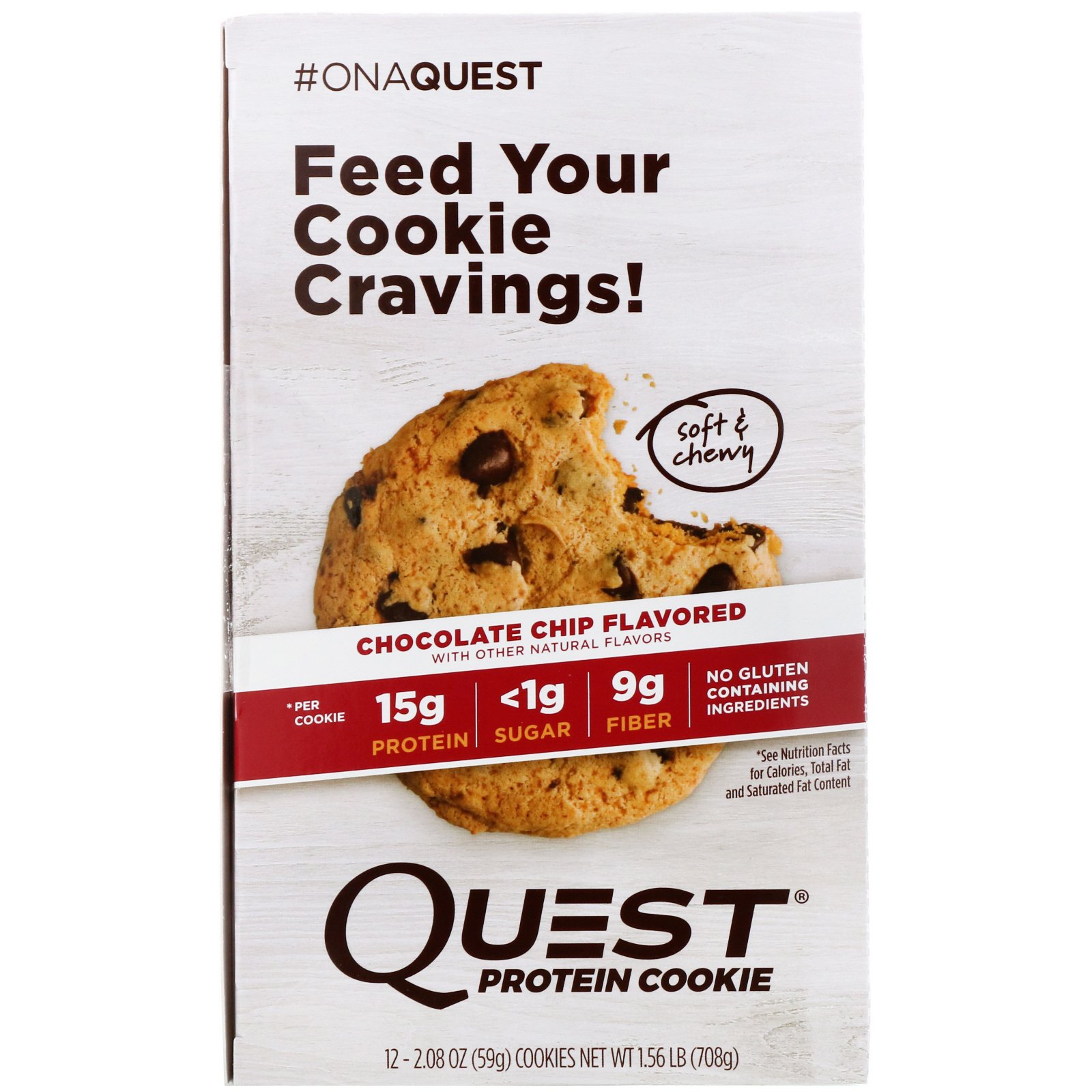 Quest Nutrition, Biscoito de Proteínas, Gotas de Chocolate, 12 Pacotes, 59 g (2,08 oz) Cada - Imagem 2