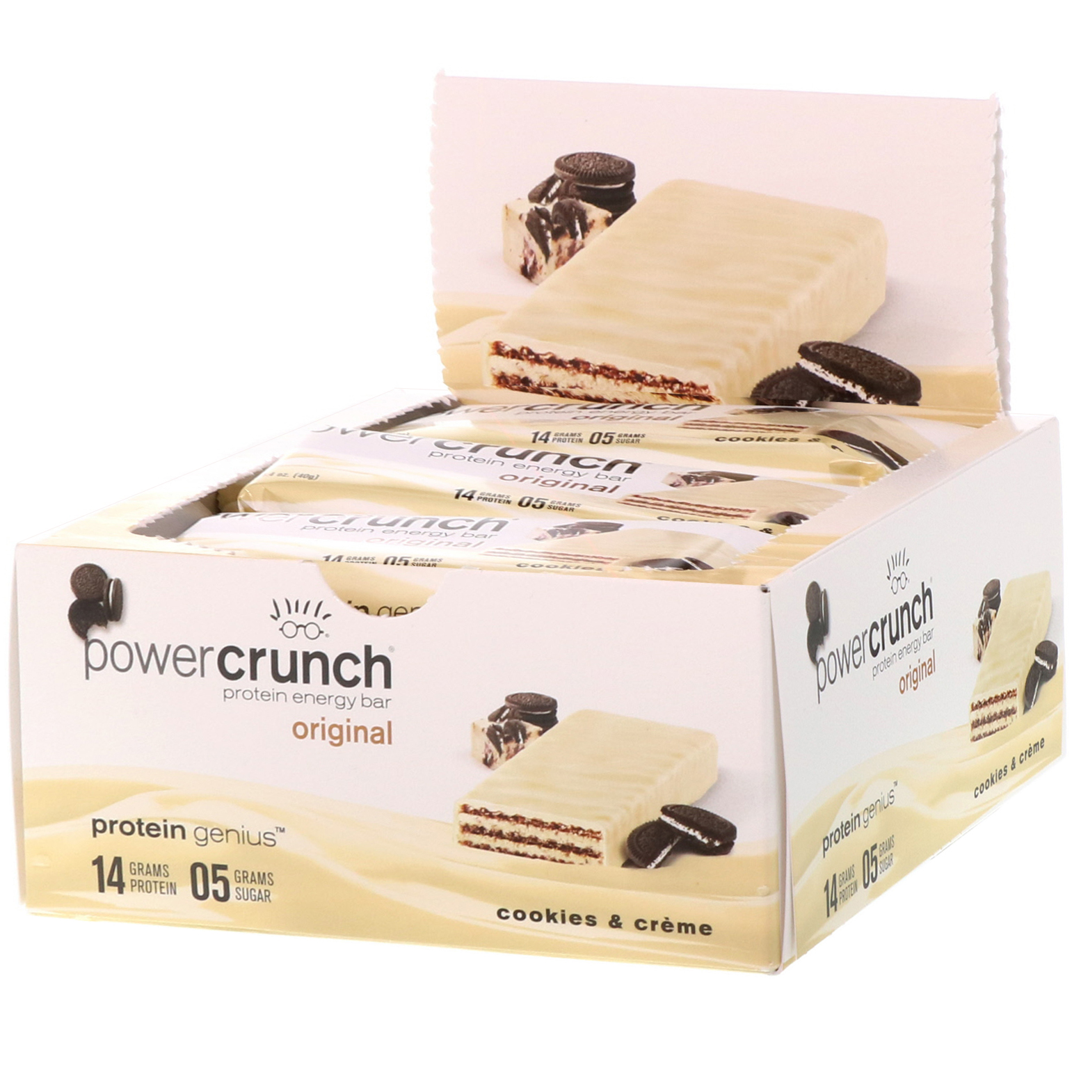 BNRG, Power Crunch Protein Energy Bar, Original, Cookies e Crème, 12 Barrinhas, 40 g (1,4 oz) Cada