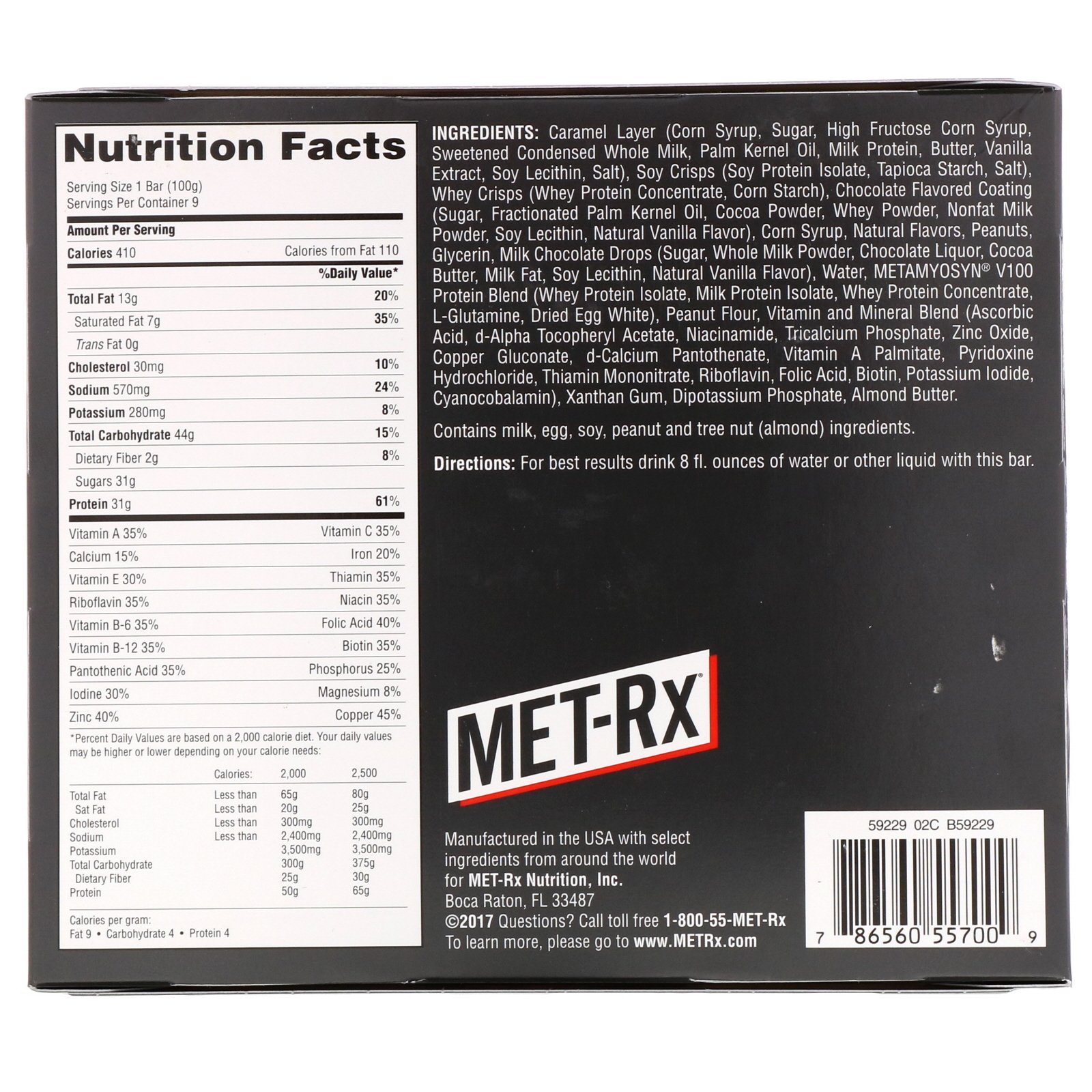 MET-Rx, Big 100, Meal Replacement Bar, Peanut Butter Caramel Crunch, 9 Bars, 3.52 oz (100 g) Each - Imagem 3
