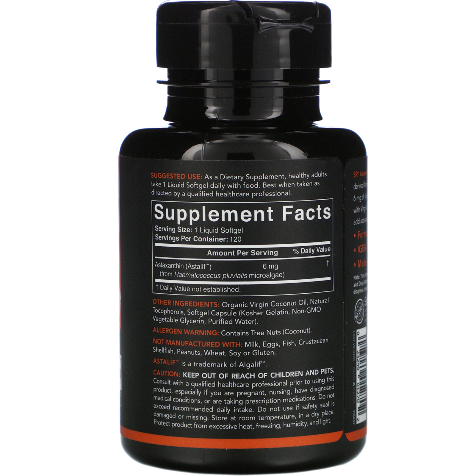 Sports Research, Astaxanthin with Coconut Oil, 6 mg, 120 Softgels - Imagem 2