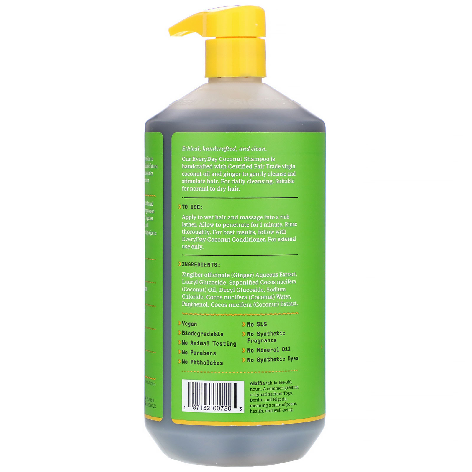 Alaffia, Everyday Coconut, Shampoo, Normal to Dry Hair, Purely Coconut, 32 fl oz (950 ml) - Imagem 2
