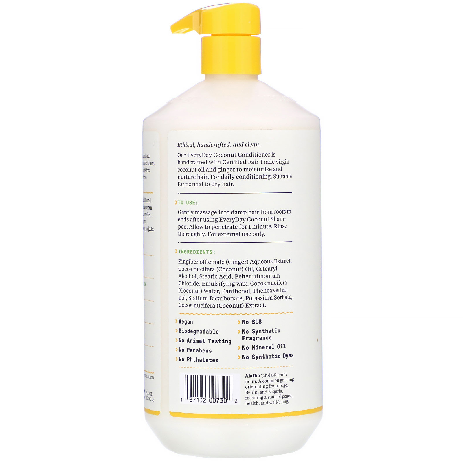 Alaffia, Everyday Coconut, Conditioner, Normal to Dry Hair, Purely Coconut, 32 fl oz (950 ml) - Imagem 2