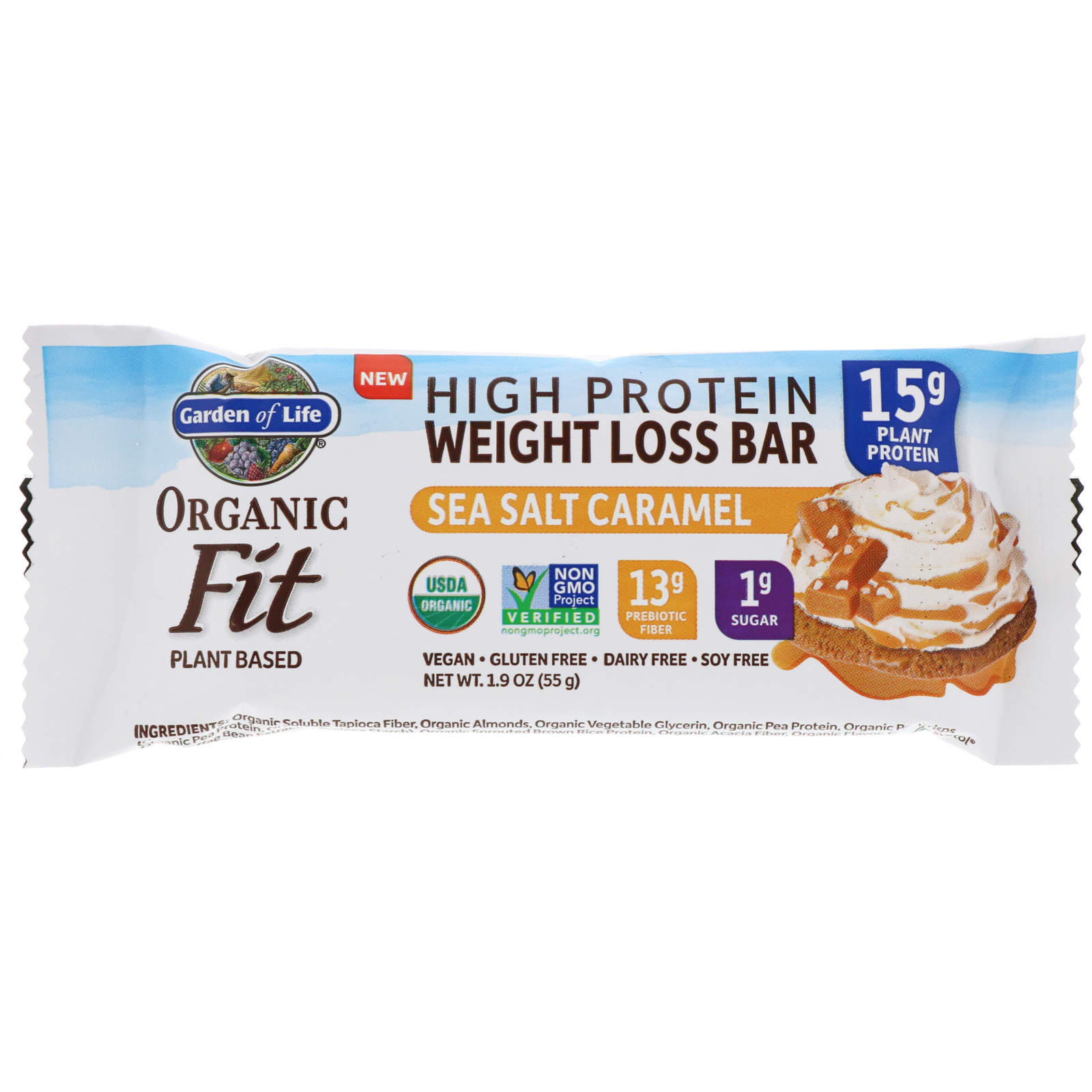 Garden of Life, Organic Fit, High Protein Weight Loss Bar, Sea Salt Caramel, 12 Bars, 1.9 oz (55 g) Each - Imagem 4